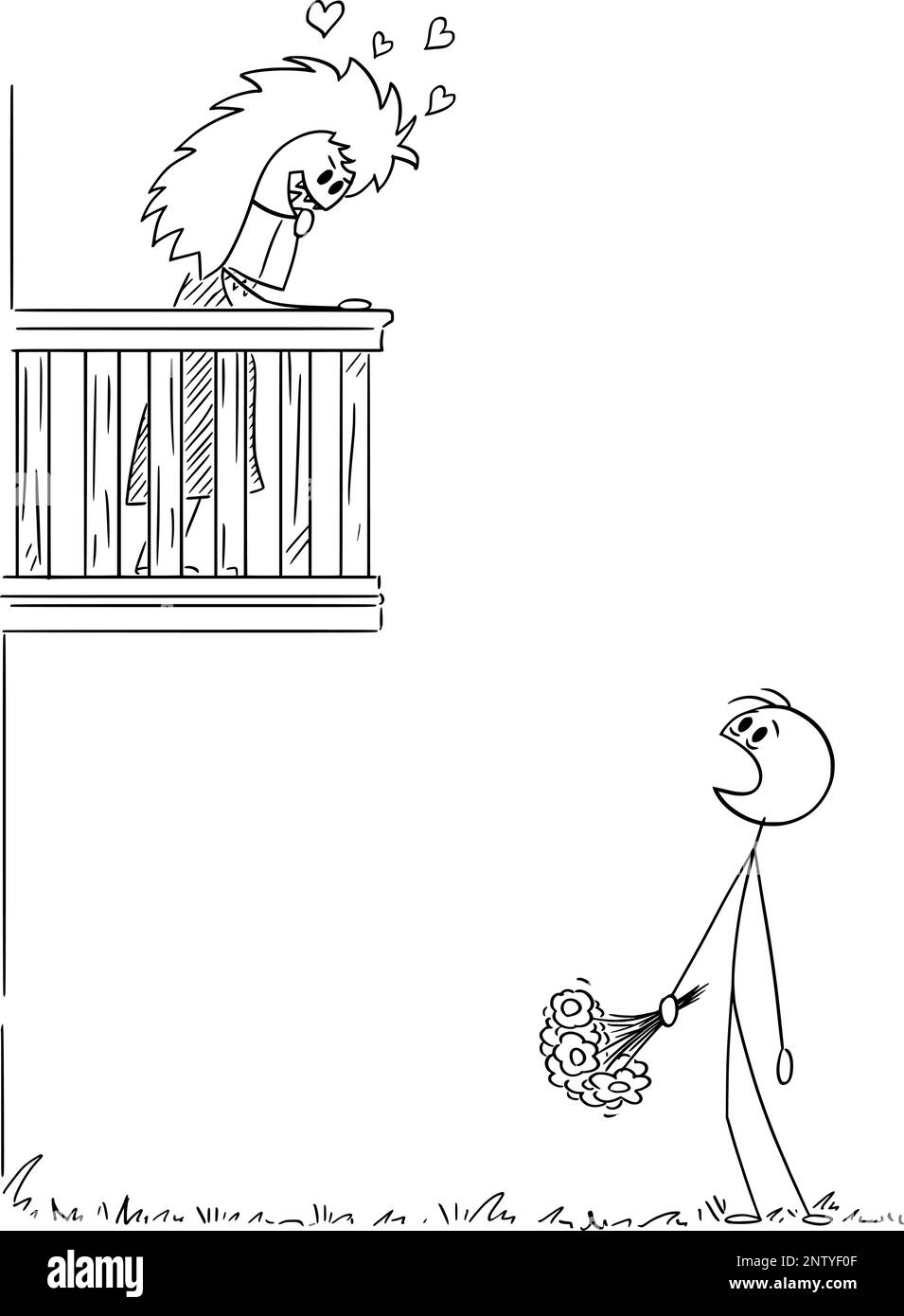 Amante scioccato da Monster Girl su balcone , Cartoon StickTM vettore Illustrazione Illustrazione Vettoriale