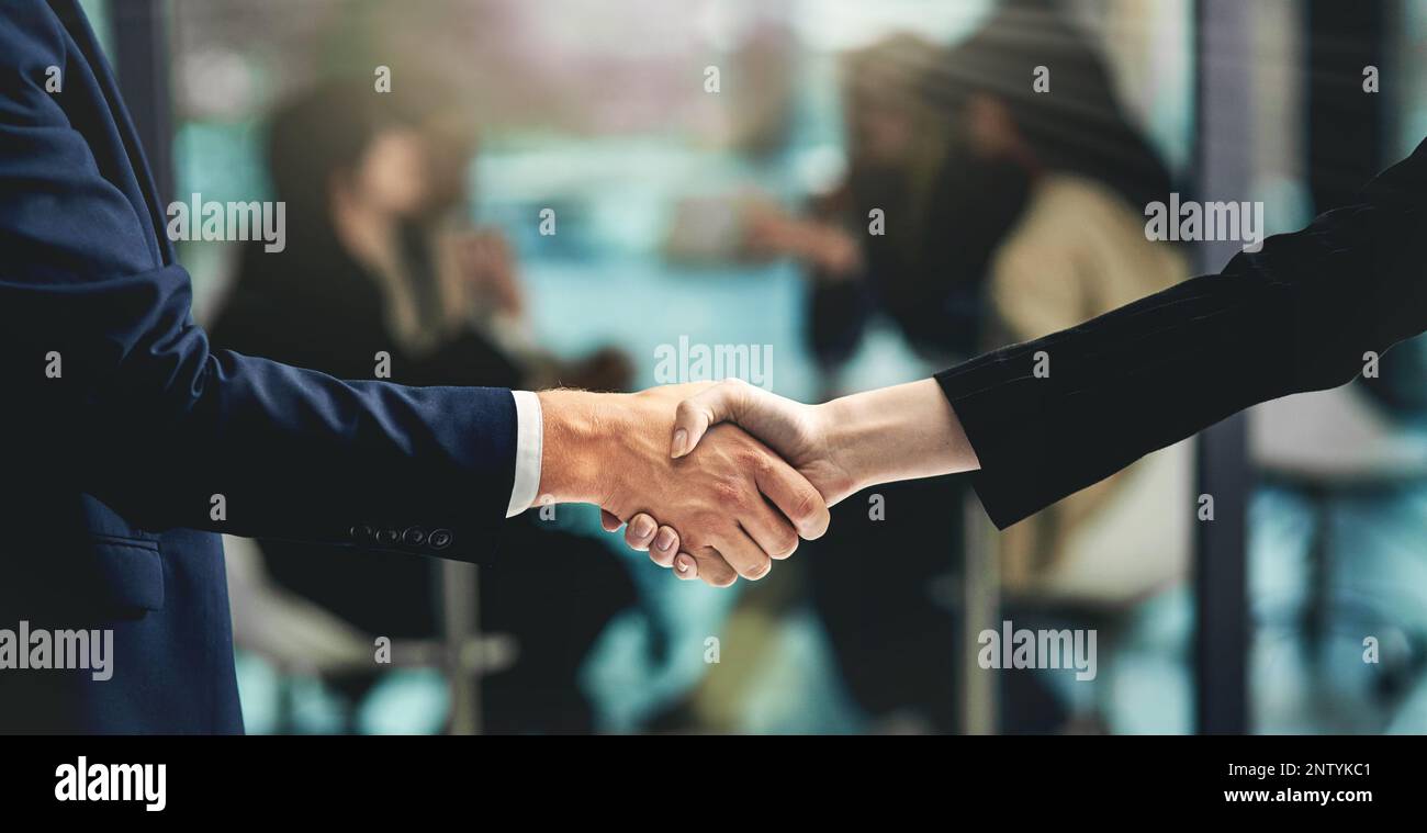 Approvazioni aziendali. Colpo di uomini d'affari che agita le mani. Foto Stock