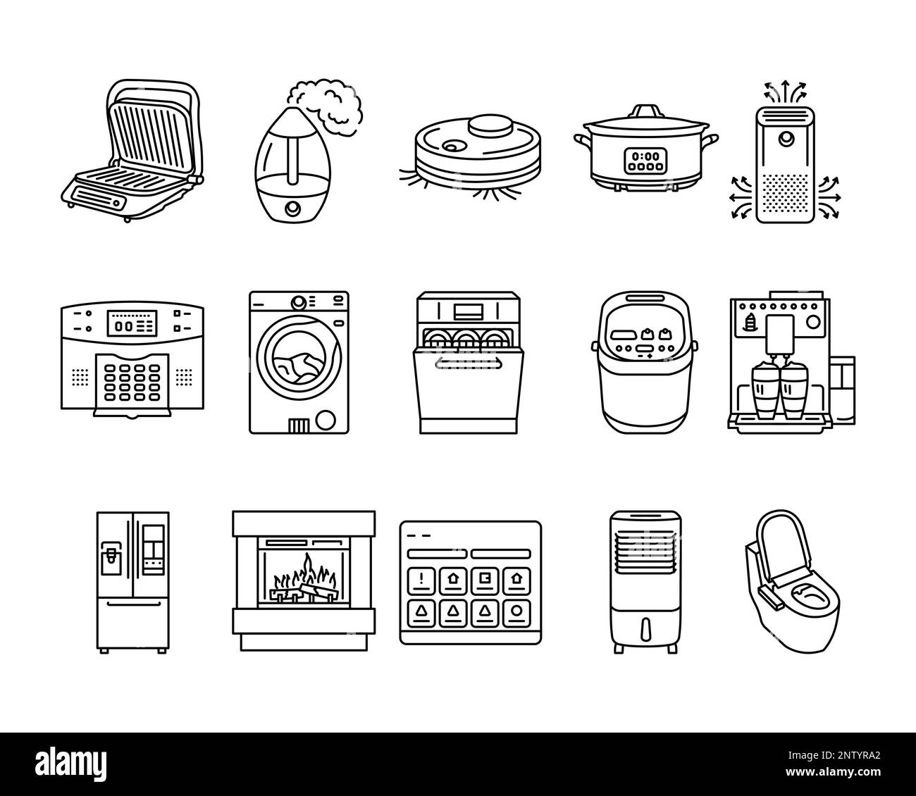 Icona linea colore elettrodomestici. Dispositivi di cucina. Illustrazione Vettoriale