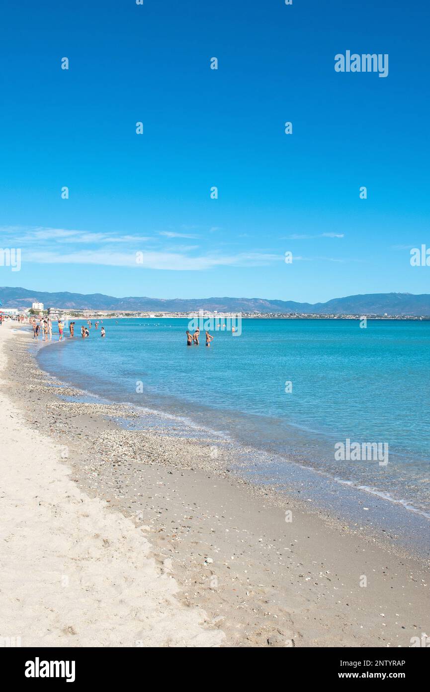 La spiaggia del Poetto di Cagliari, Sardegna, Italia Foto Stock