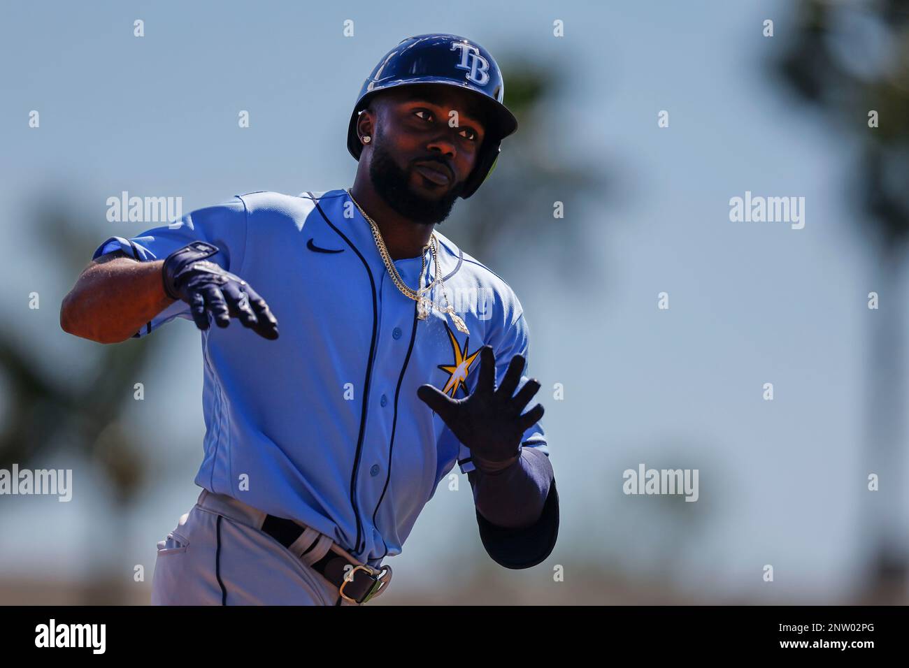 Sarasota FL USA; durante una partita di allenamento primaverile della MLB all'ed Smith Stadium. I raggi battono gli Orioles 14-2. (Kim Hukari/immagine dello sport) Foto Stock