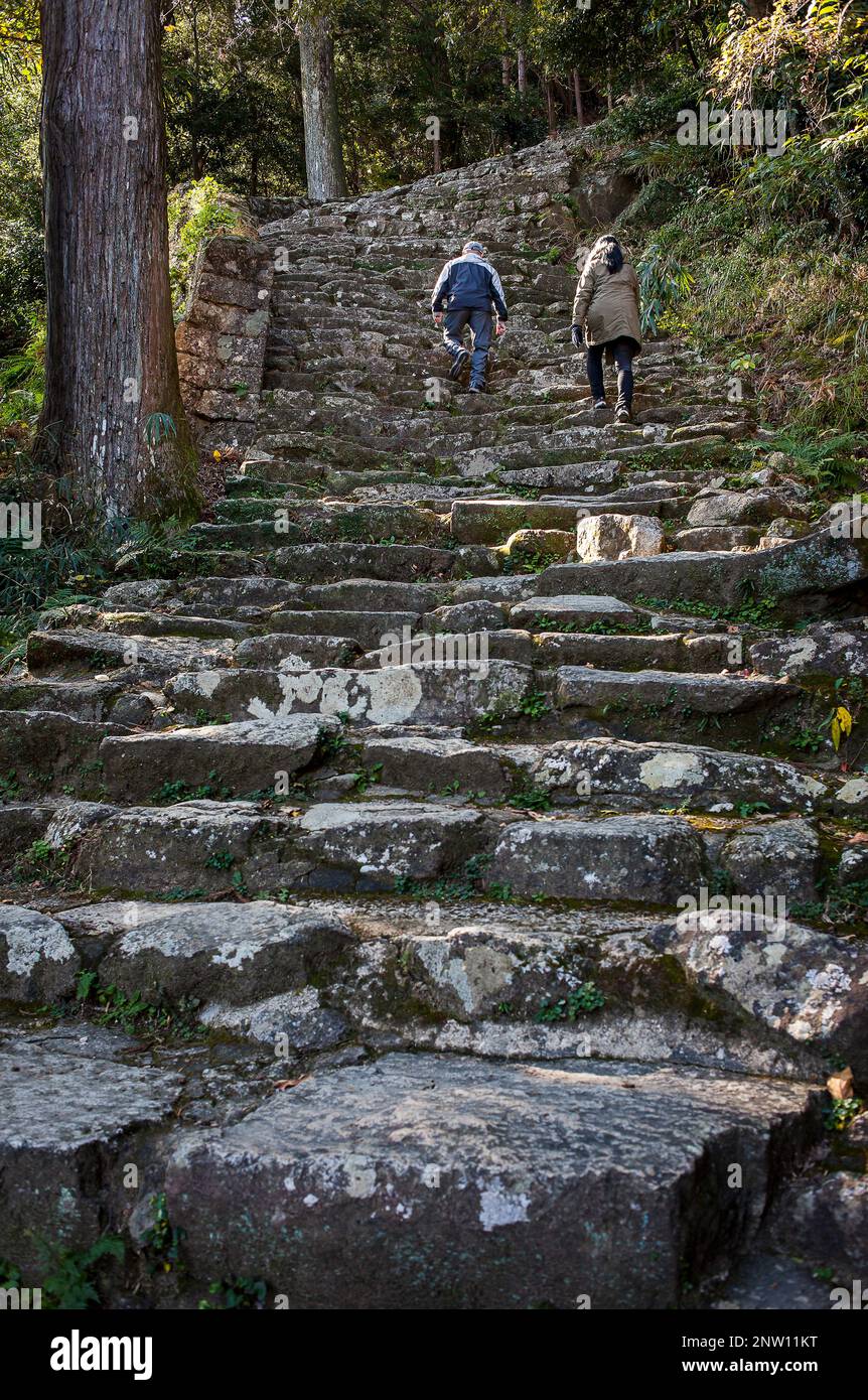 Pellegrini, percorso in Kamikura Jinja, villaggio Shingu, Kumano Kodo, Nakahechi percorso, Wakayama, Kinki, Giappone. Foto Stock