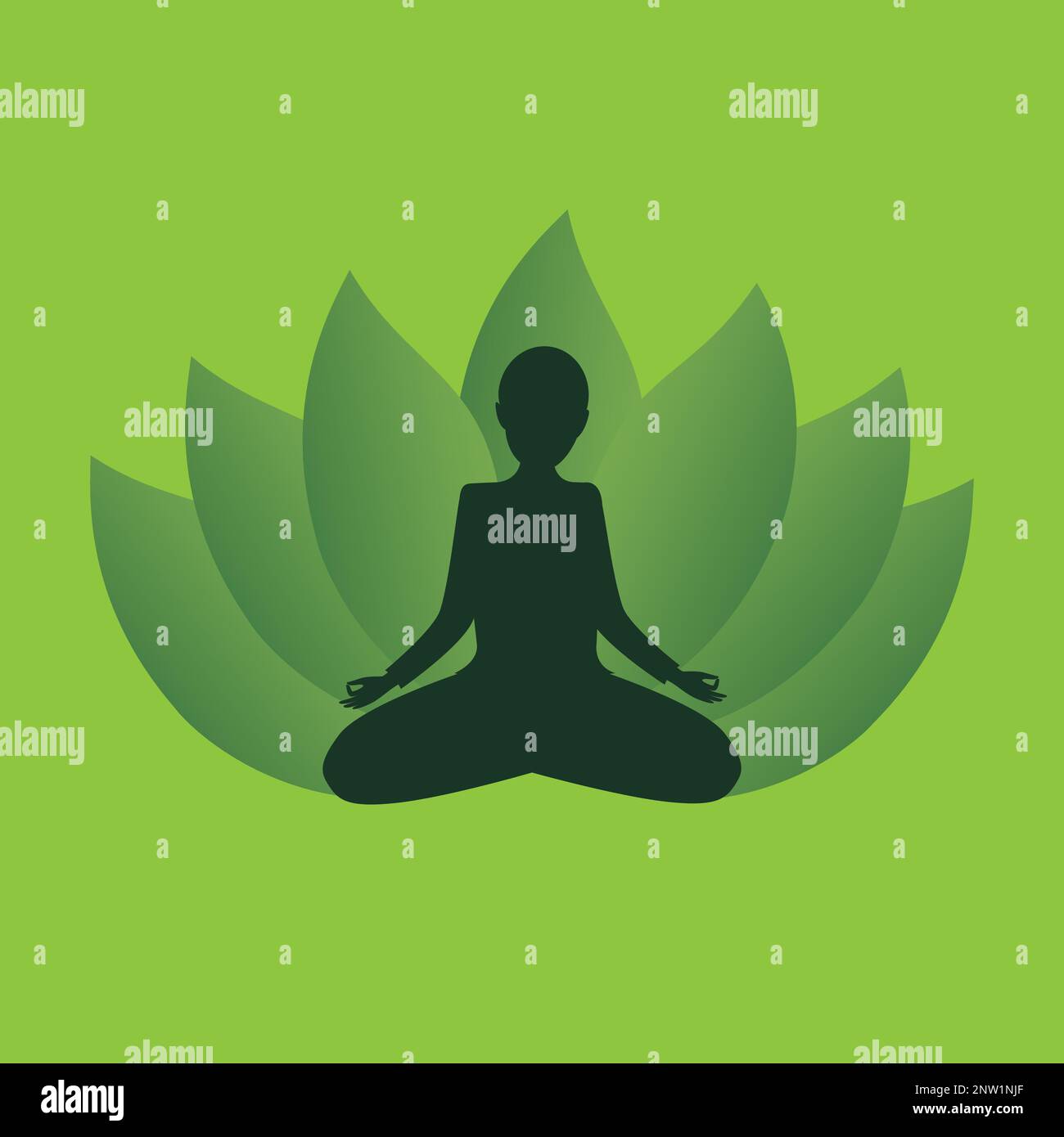 Persona meditando in posizione loto in armonia con la natura Illustrazione Vettoriale