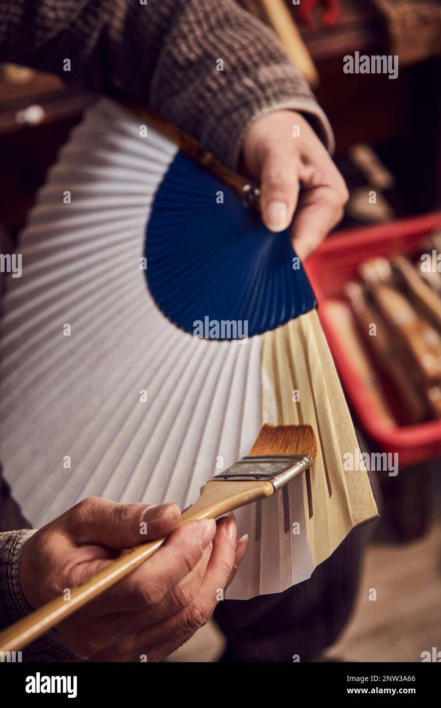 Hanji, carta tradizionale coreana, carta hanji fan fatto a mano da gelso, artigiano Foto Stock