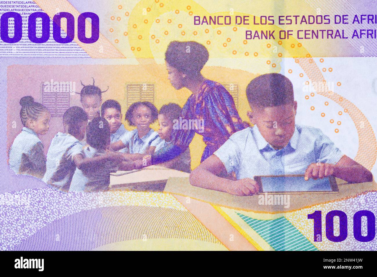 Scena di classe da centrafricano Stati soldi - 10000 franchi Foto Stock