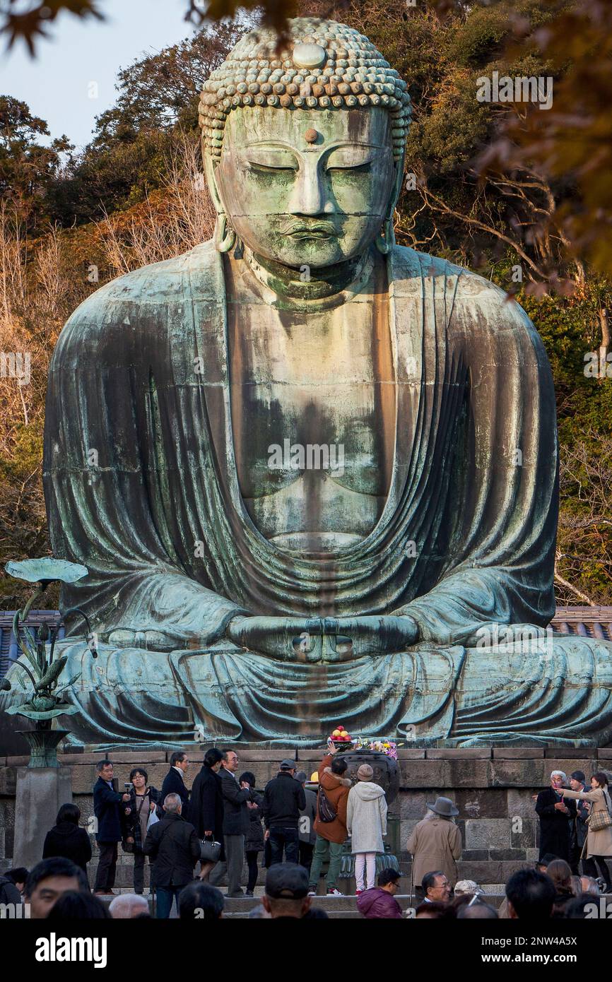 Il Daibutsu (bronzo Grande Buddha). Kotoku-in tempio a Kamakura, Giappone Foto Stock