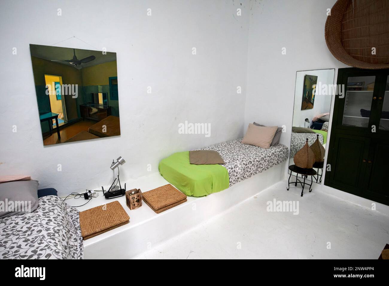 camera all'interno del tradizionale edificio finca casa colonica imbiancata dimora storica a Lanzarote, Isole Canarie, Spagna Foto Stock