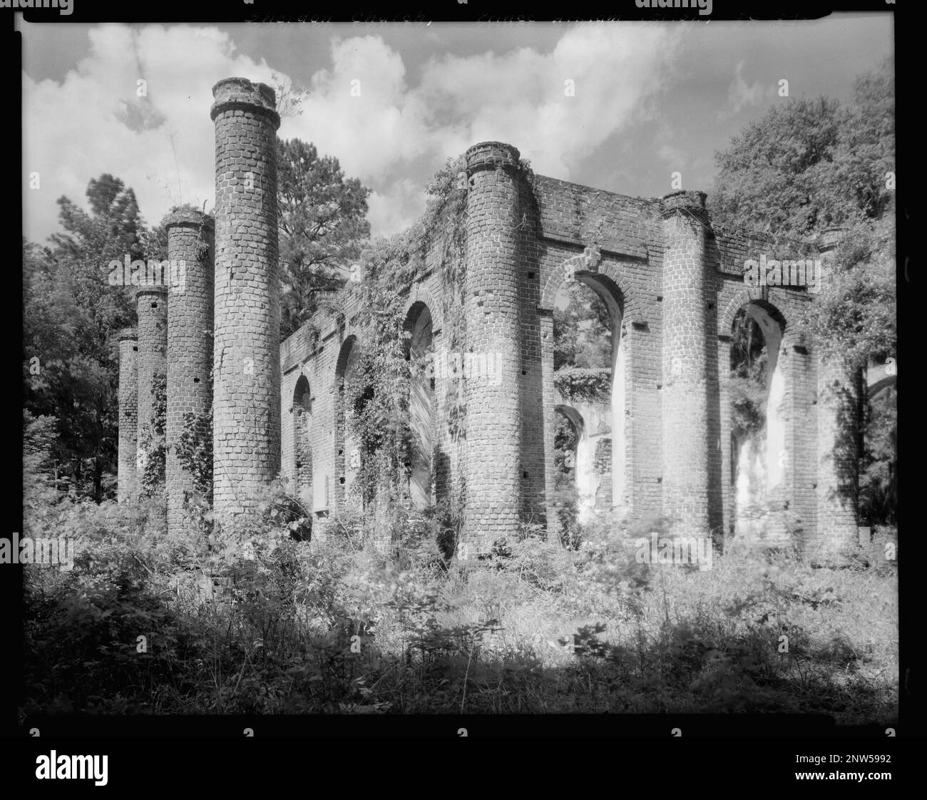 Prince William's Church, Sheldon Church (rovine), Sheldon, Beaufort County, South Carolina. Carnegie Survey of the Architecture of the South. Stati Uniti South Carolina Beaufort County Sheldon, edifici abbandonati, mattoni, colonne, viti. Foto Stock