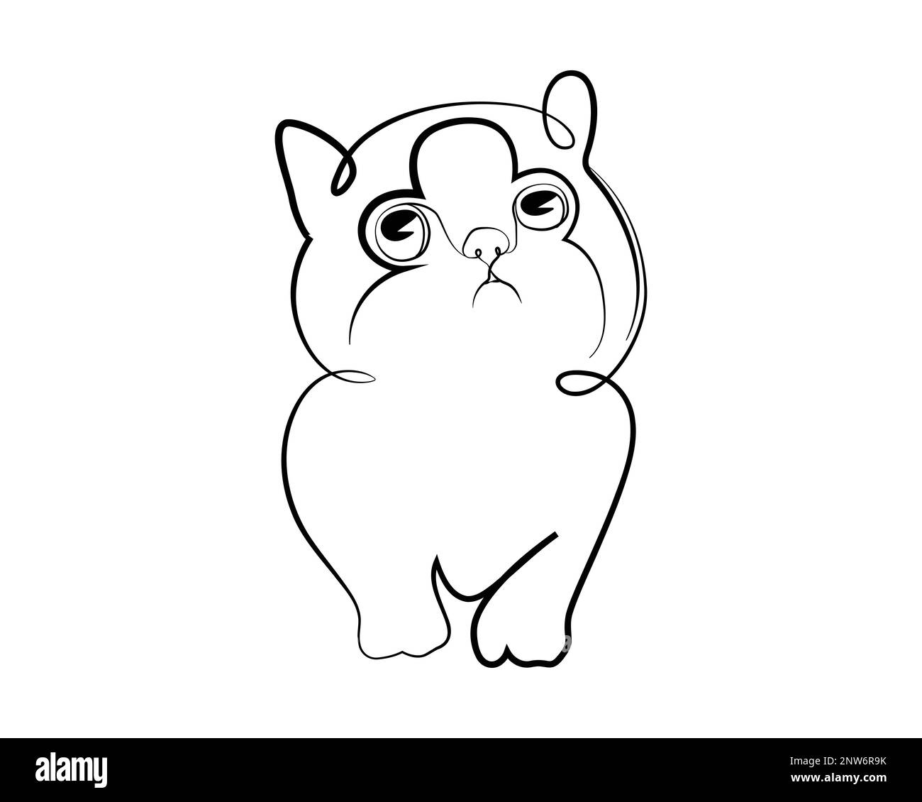 Gatto carino semplice cercando in su con stile di arte di linea di Silhouette Illustrazione Vettoriale