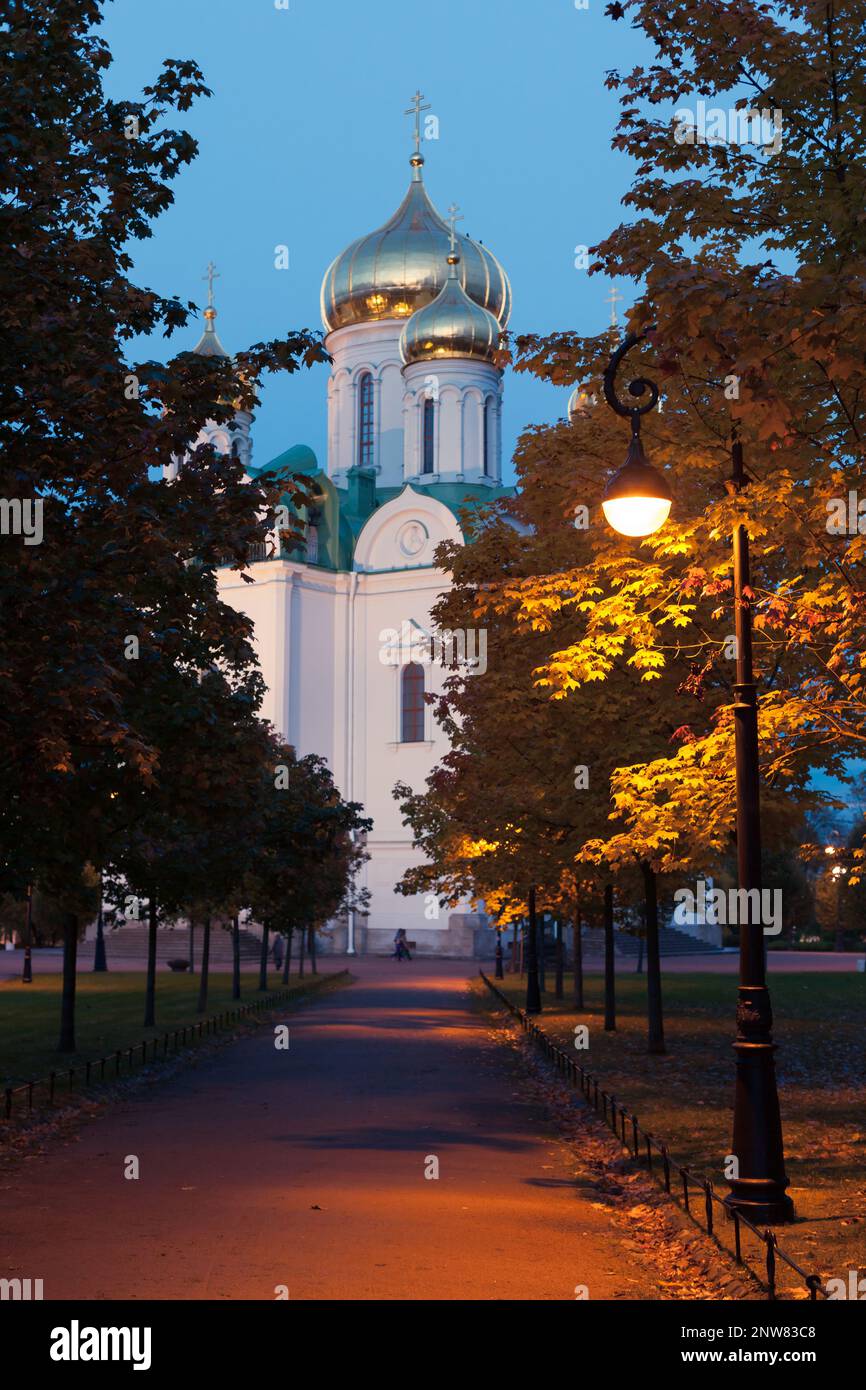 Cattedrale del Santo Grande Martire Caterina di notte. La cattedrale fu costruita nel 1835-1840 secondo il disegno di Konstantin Ton Foto Stock
