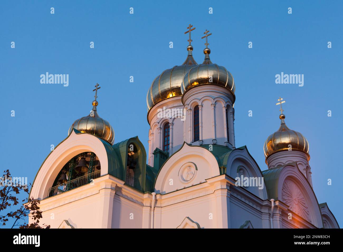 Cattedrale del Santo Grande Martire Caterina di notte. Si tratta di una chiesa ortodossa nel centro della città di Pushkin. La cattedrale fu costruita nel 183 Foto Stock
