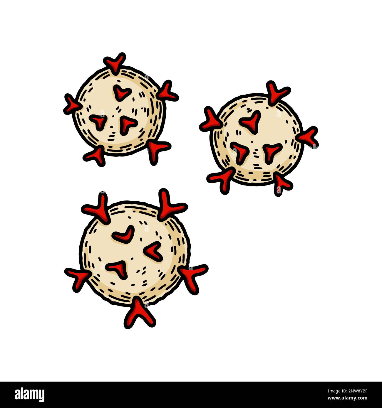 Cellule T-killer isolate su sfondo bianco. Illustrazione vettoriale per microbiologia scientifica disegnata a mano in stile schizzo. Sistema immunitario adattativo Illustrazione Vettoriale