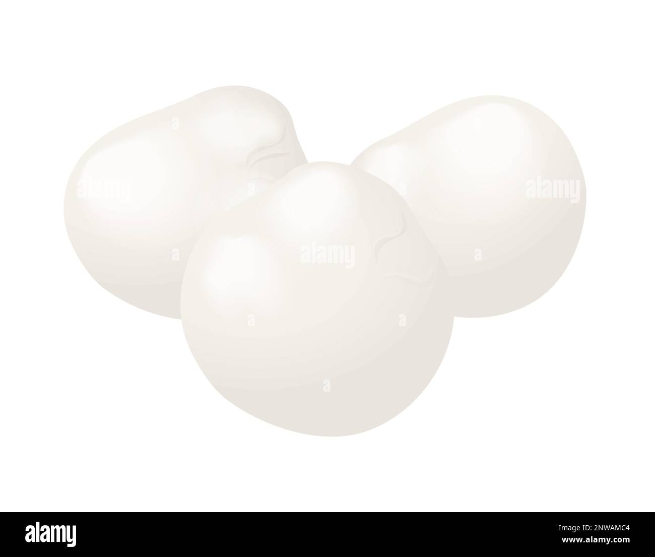 Mozzarella a pezzi tondi. Gustosi latticini, produzione di latte vettoriale illustrazione cartoni animati Illustrazione Vettoriale