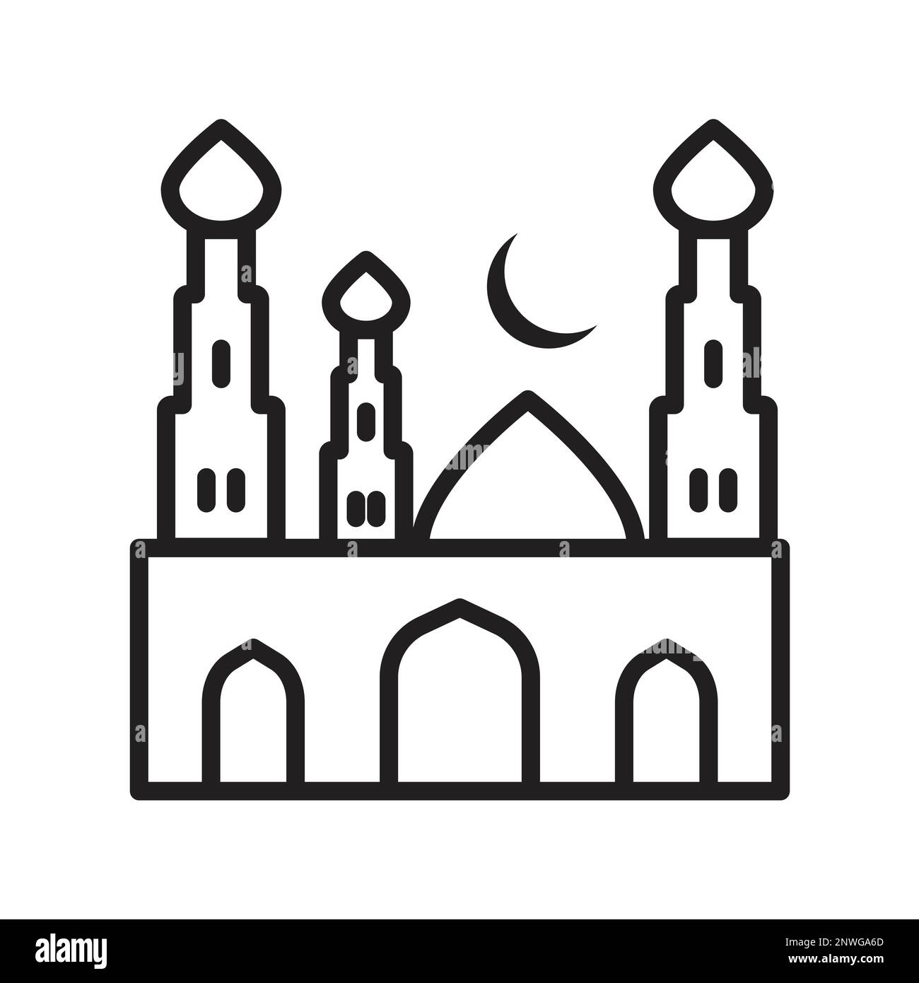 Icone islamiche vettore d'arte linea, Ramadan Kareem elementi, Eid Mubarak elementi di design, preghiera musulmana, Moschea Illustrazione Vettoriale
