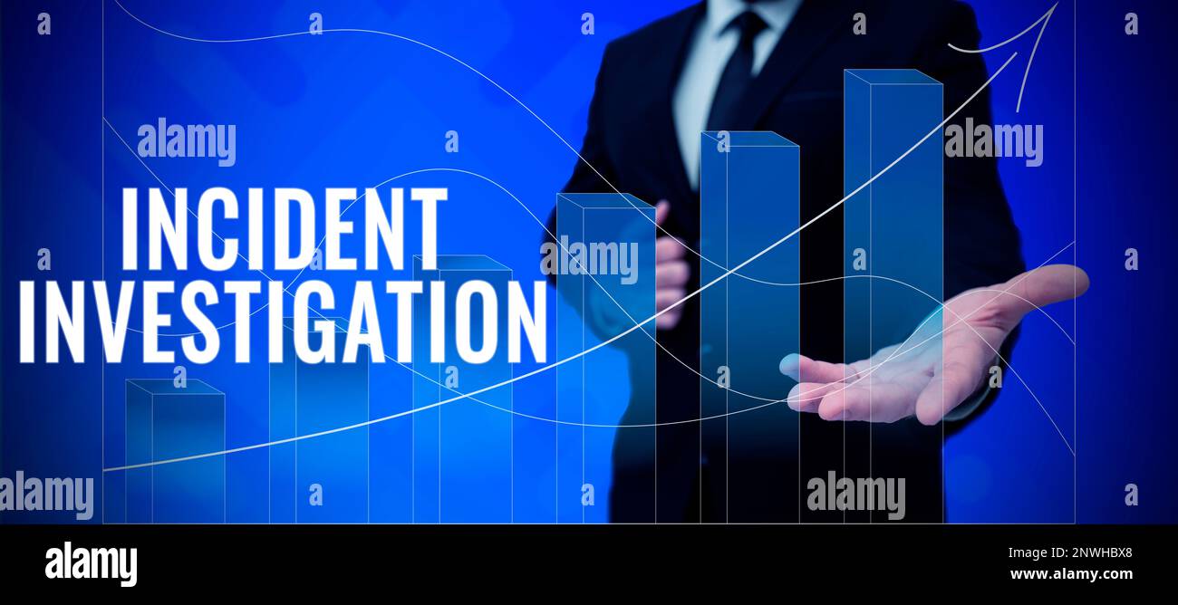 Didascalia di testo che presenta l'indagine incidente, Word per il responsabile dell'integrità dell'incidente Foto Stock