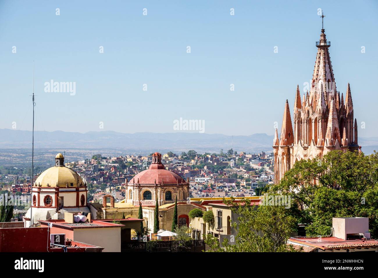 San Miguel de Allende Guanajuato Messico, Historico centro storico centrale, Parroquia de San Miguel Arcangel, chiesa parrocchiale di San Michele Arcangelo Foto Stock