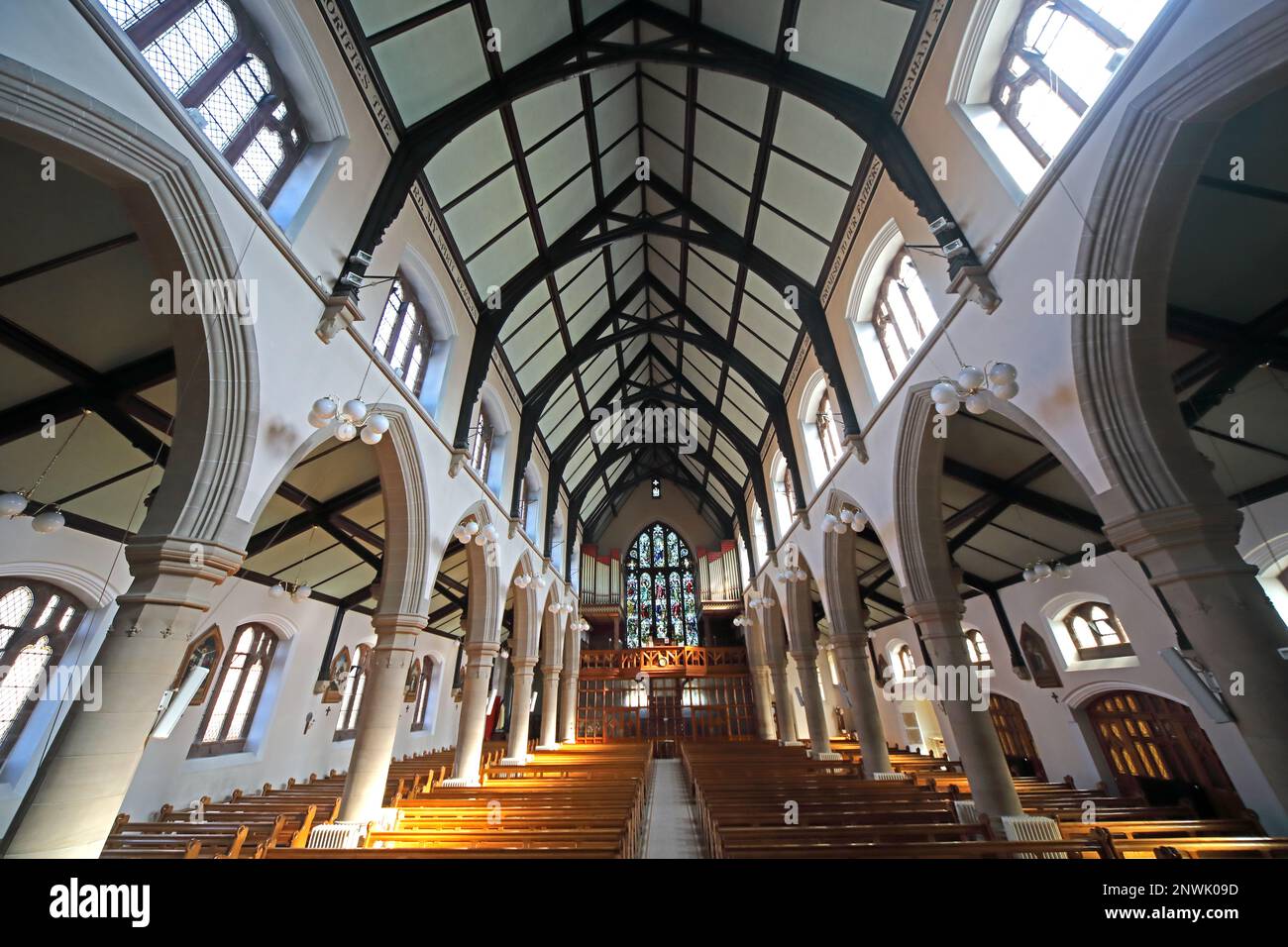 Motherwell Pugin gotico Revival architettura, cattedrale cattolica, nostra Signora del buon soccorso, 31 Coursington Rd, North Lanarkshire, Scozia, UK, ML1 1PP Foto Stock