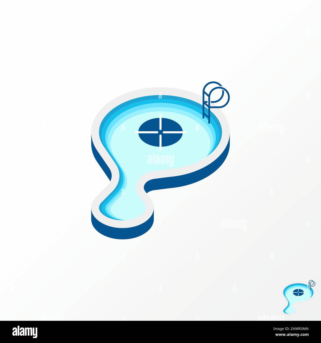 Piscina semplice e unica con acqua, scale, punto di riferimento su 3D immagine grafica icona logo design astratto concetto vettoriale stock ricreazione relax Illustrazione Vettoriale