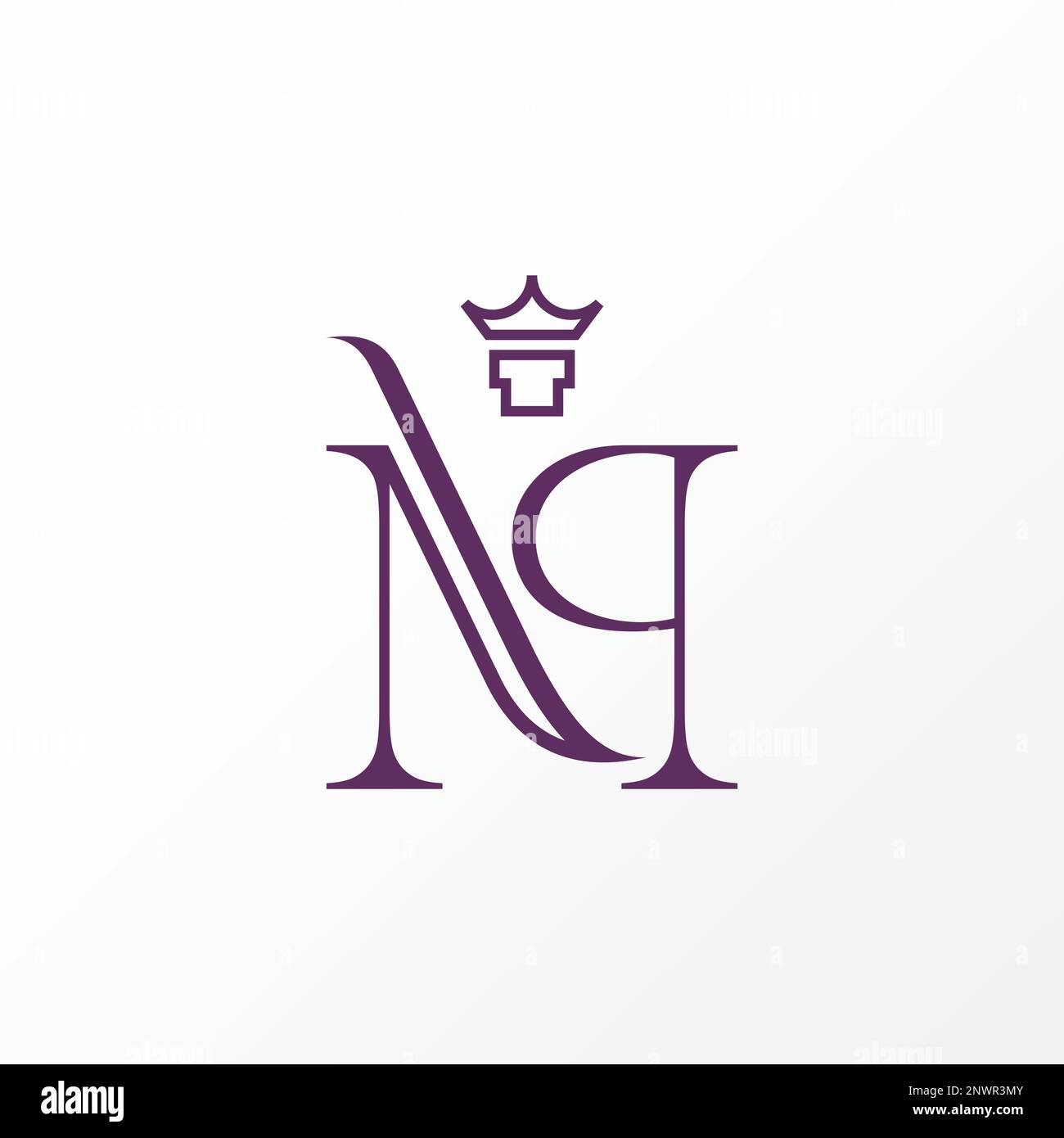 Lettera o parola NP o PN linea di taglio serif font con corona in alto immagine grafica icona logo disegno astratto concetto vettore stock iniziale o di lusso Illustrazione Vettoriale