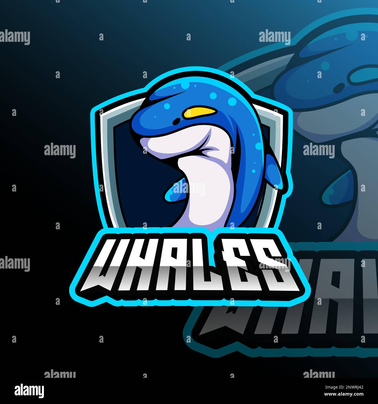 Distintivo della squadra del club sportivo Whales Animal Mascot Illustrazione Vettoriale