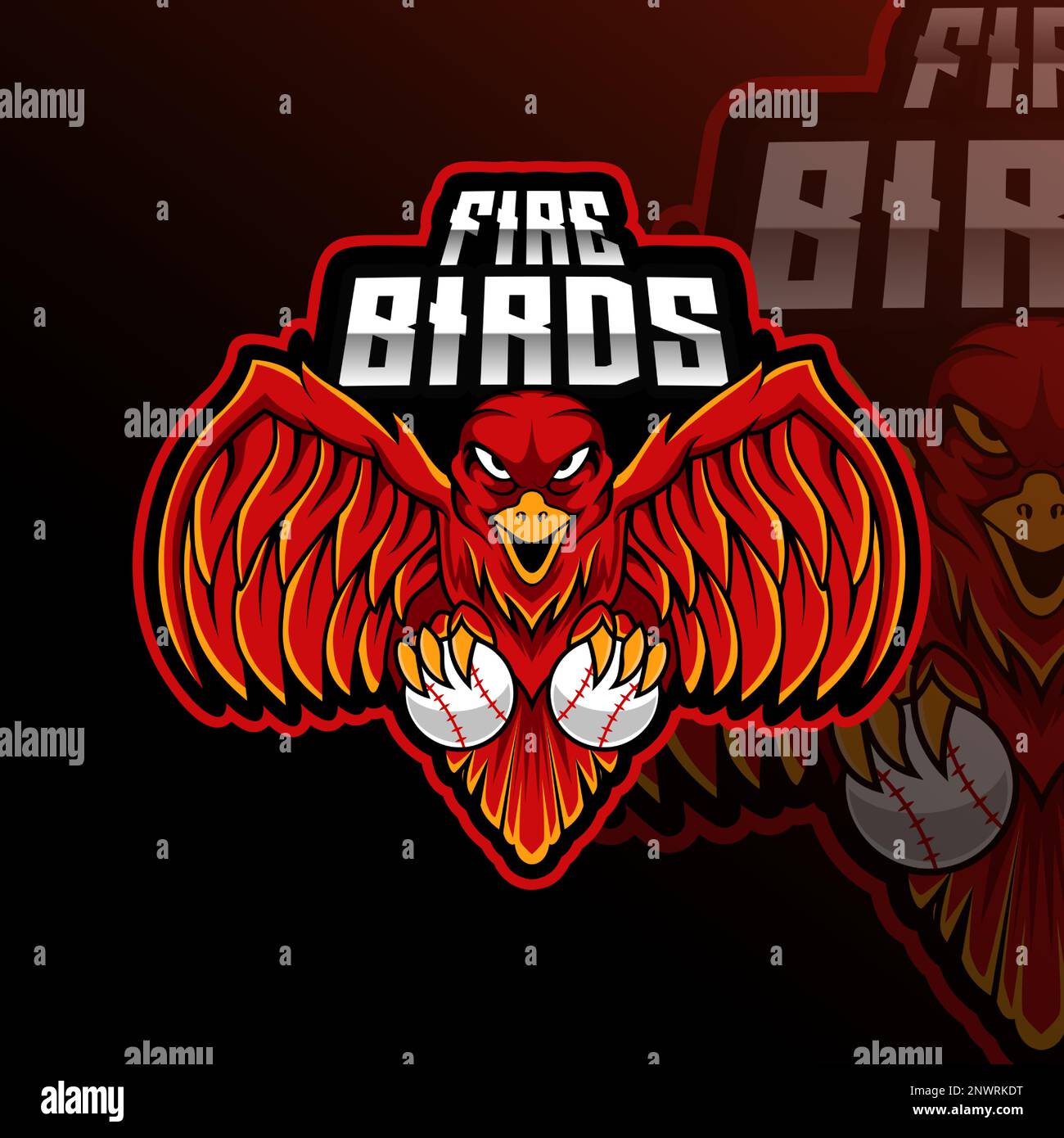 Distintivo della squadra del club sportivo Fire Bird Baseball Animal Mascot Illustrazione Vettoriale