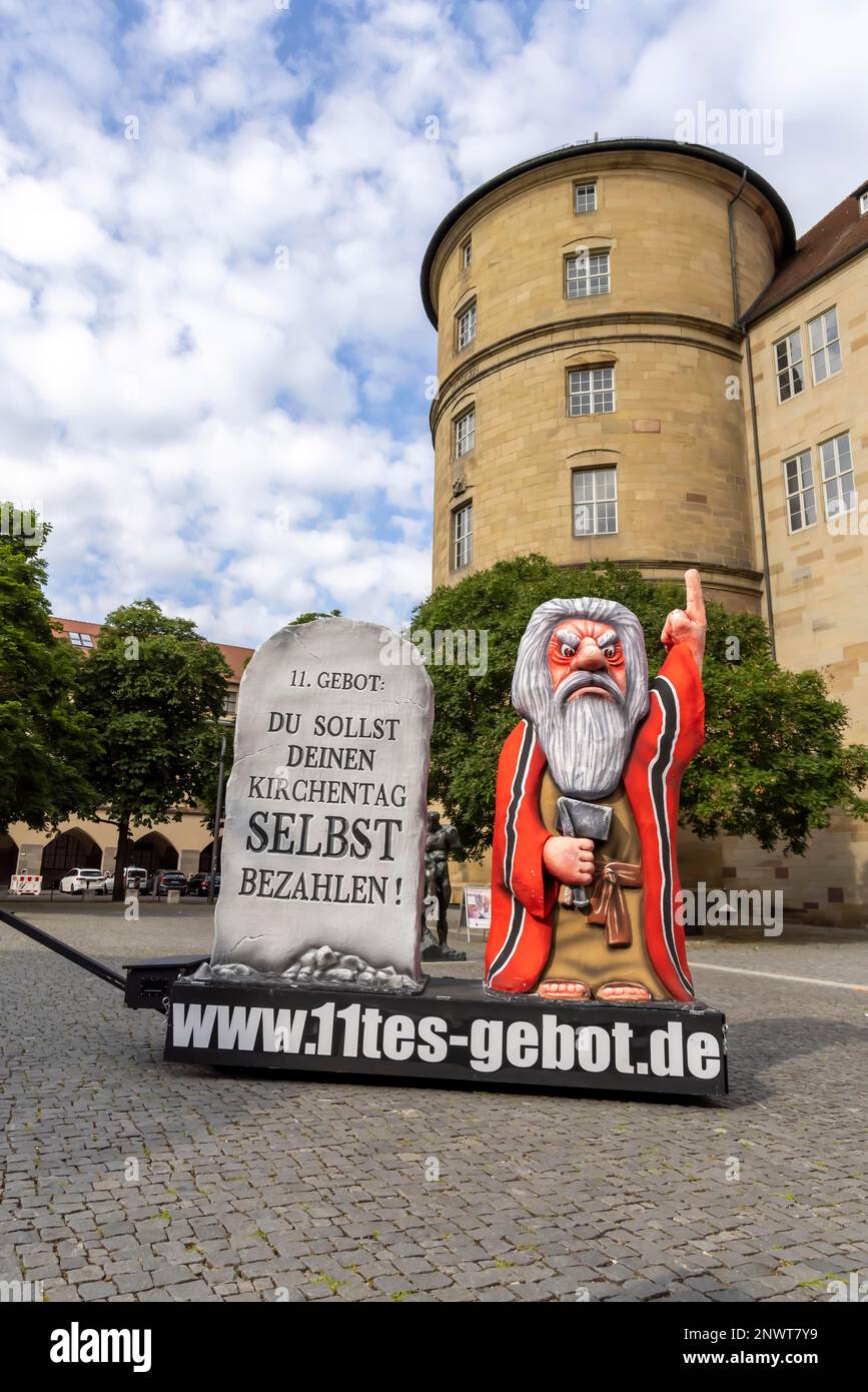 Critica al finanziamento del Congresso della Chiesa Cattolica da parte dello Stato, Stoccarda, Baden-Wuerttemberg, Germania Foto Stock