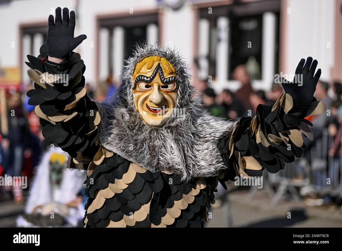 Narrenzunft Stangenbachgeister da Oberkirch-Zusenhofen alla Grande Parata di Carnevale, parata di Carnevale, Carnevale Svevo-Alemannico, Oberkirch Foto Stock