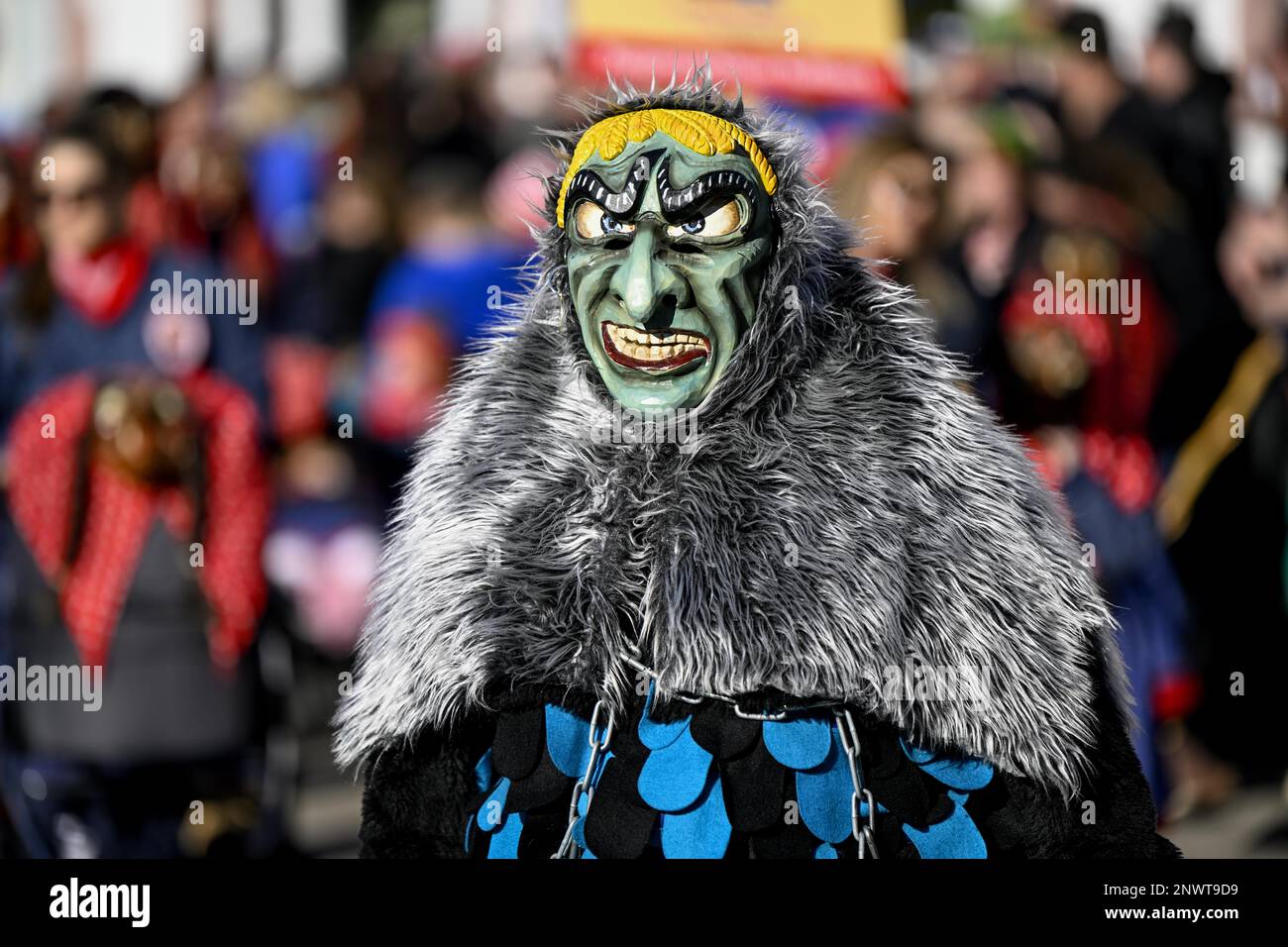 Narrenzunft Stangenbachgeister da Oberkirch-Zusenhofen alla Grande Parata di Carnevale, parata di Carnevale, Carnevale Svevo-Alemannico, Oberkirch Foto Stock