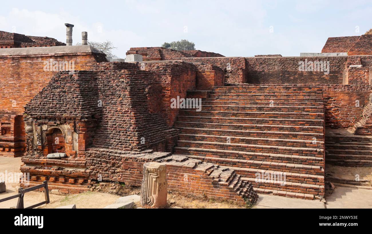 Rovine di Chaityas nel complesso di Nalanda University, Rajgir, Nalanda, Bihar, India Foto Stock
