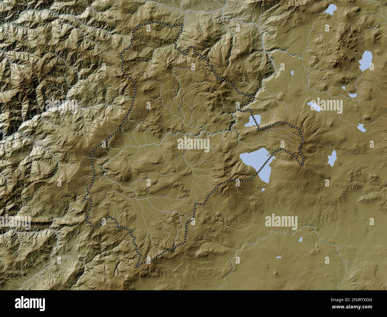 Ardahan, provincia di Turkiye. Mappa dell'altitudine colorata in stile wiki con laghi e fiumi Foto Stock