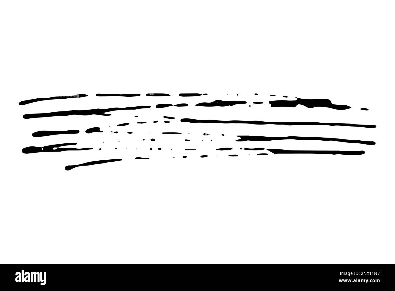 Macchia nera di pennello isolato su sfondo bianco. Punto di vernice disegnato a mano, inchiostro. Spruzzi di colorante grunge. Sbavatura irregolare della spazzola, linea tratteggiata. Spazio di copia Illustrazione Vettoriale