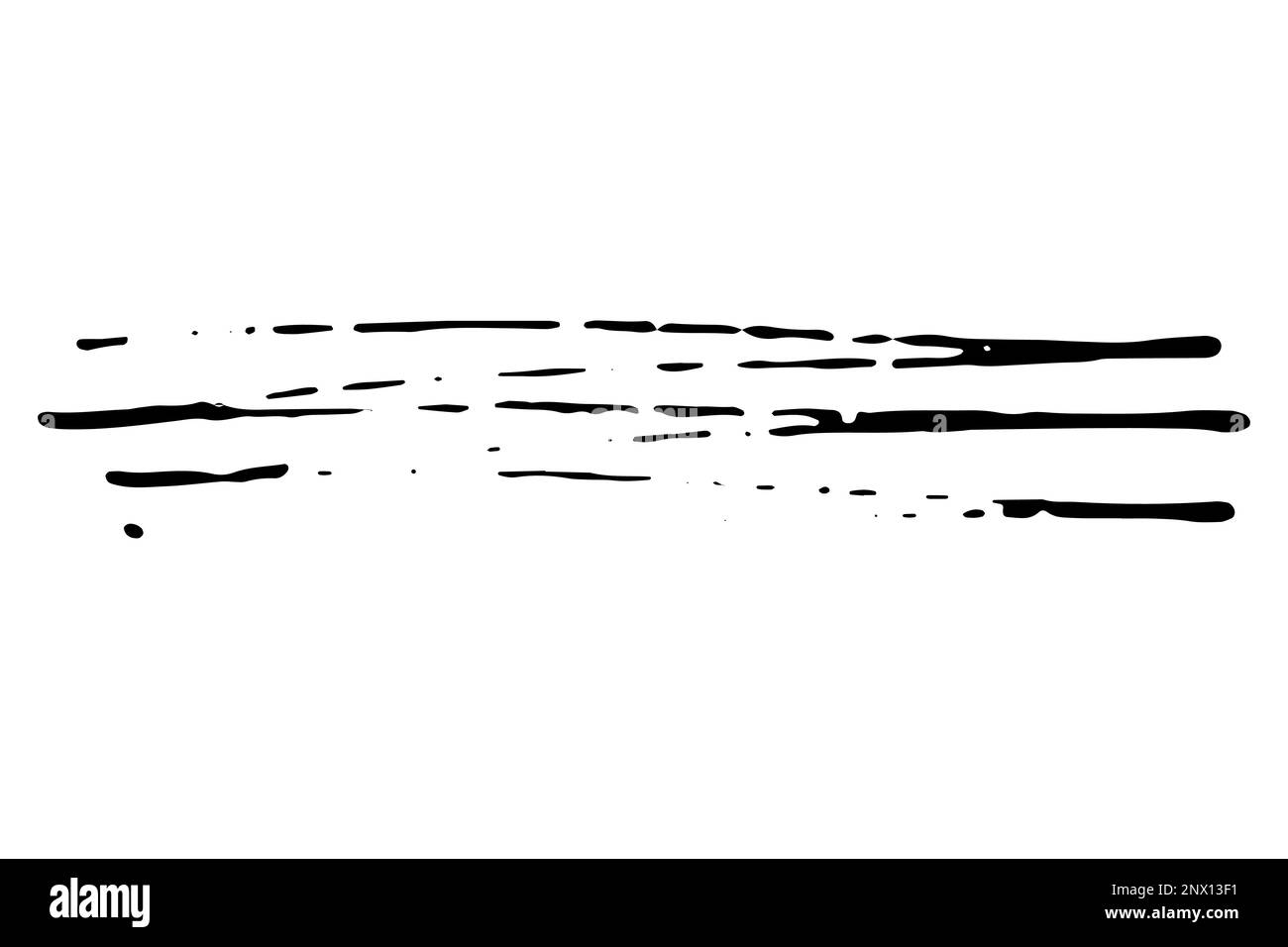 Macchia nera di pennello isolato su sfondo bianco. Punto di vernice disegnato a mano, inchiostro. Spruzzi di colorante grunge. Sbavatura irregolare della spazzola, linea tratteggiata. Spazio di copia Illustrazione Vettoriale