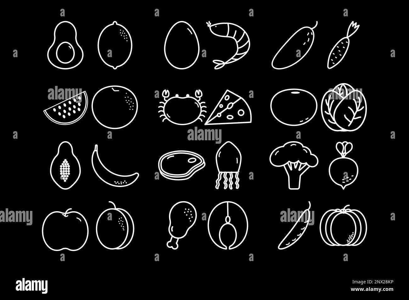 Vettoriale contorno di icone di alimenti sani. Set di cottura. Illustrazione vettoriale Illustrazione Vettoriale