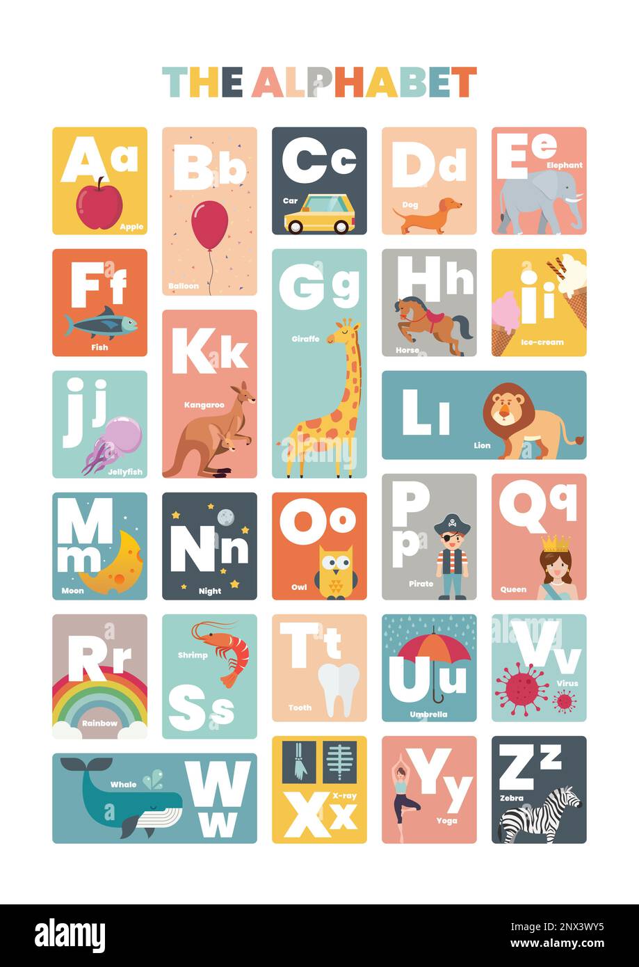 Alfabeto foglio di lavoro Da A a Z. alfabeto inglese per l'educazione dei bambini. Illustrazione vettoriale Illustrazione Vettoriale