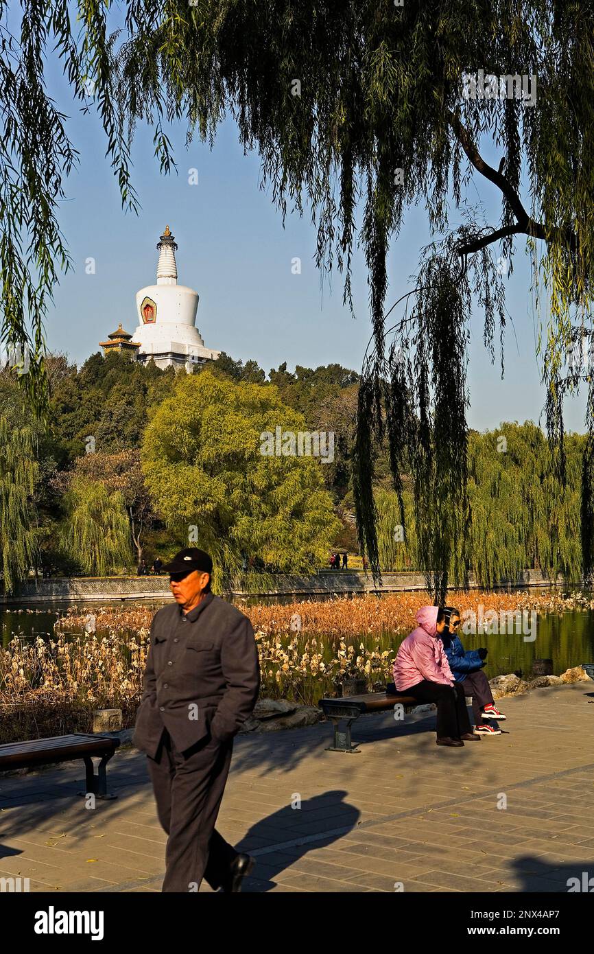 Il parco Beihai, con Pagoda Bianca,Beijing, Cina Foto Stock