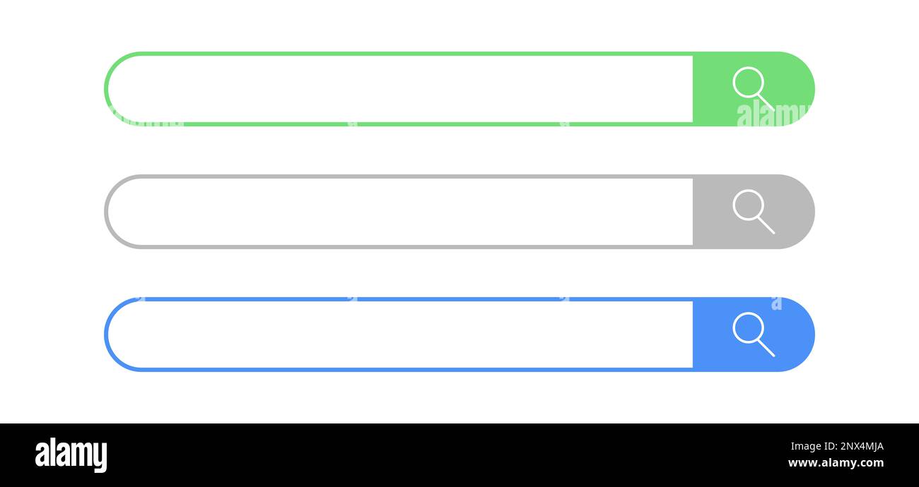 Barra di ricerca semplice, design per interfaccia utente e sito Web, app per dispositivi mobili, sfondo bianco, illustrazione Foto Stock