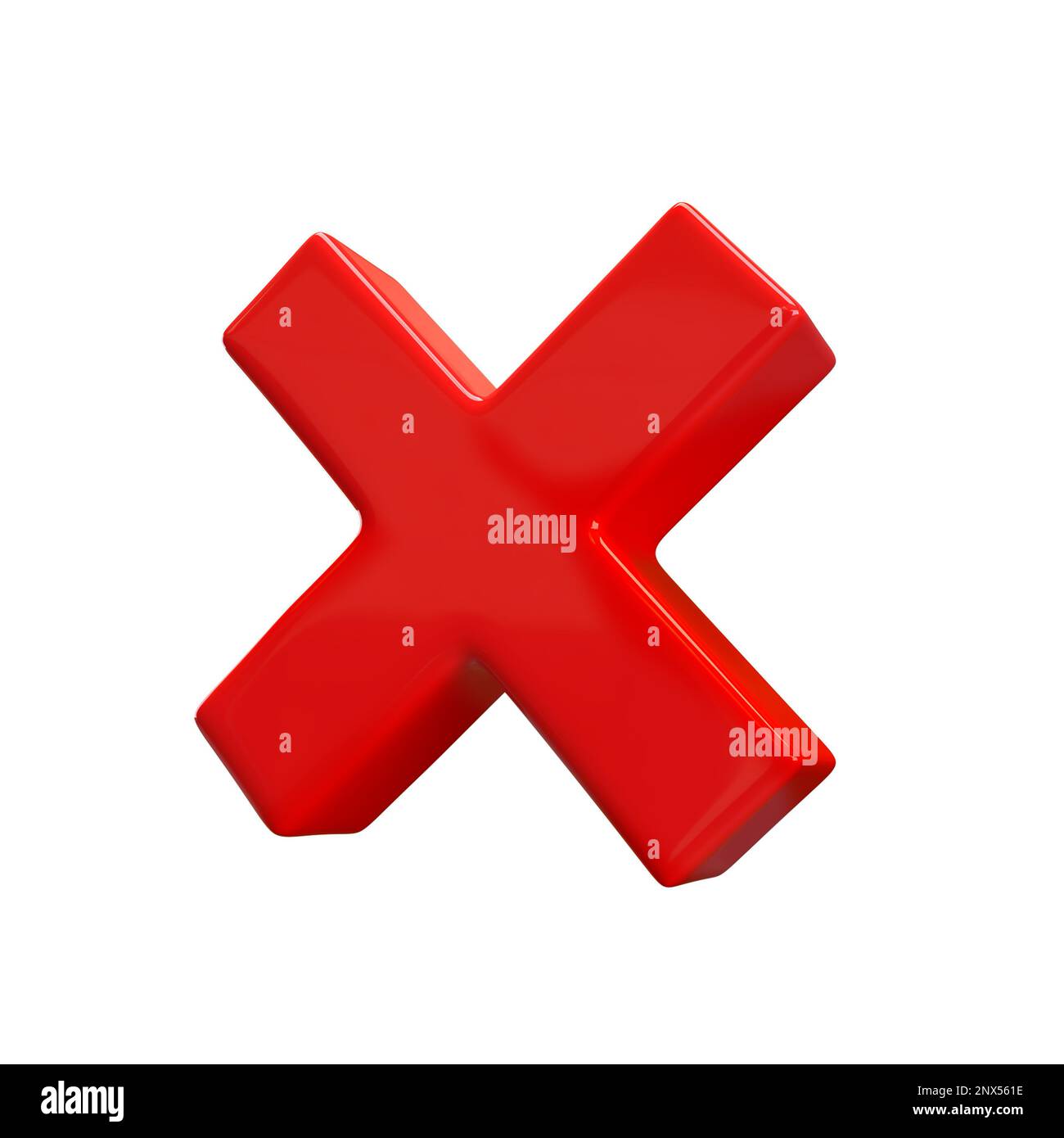 Rendering dell'icona di rifiuto rossa. 3D segnale rifiutato. Segno di spunta. Segno incrociato - può essere utilizzato come simboli di errore, chiusura, negazione, ecc. Creato per dispositivi mobili, Web, arredamento Foto Stock