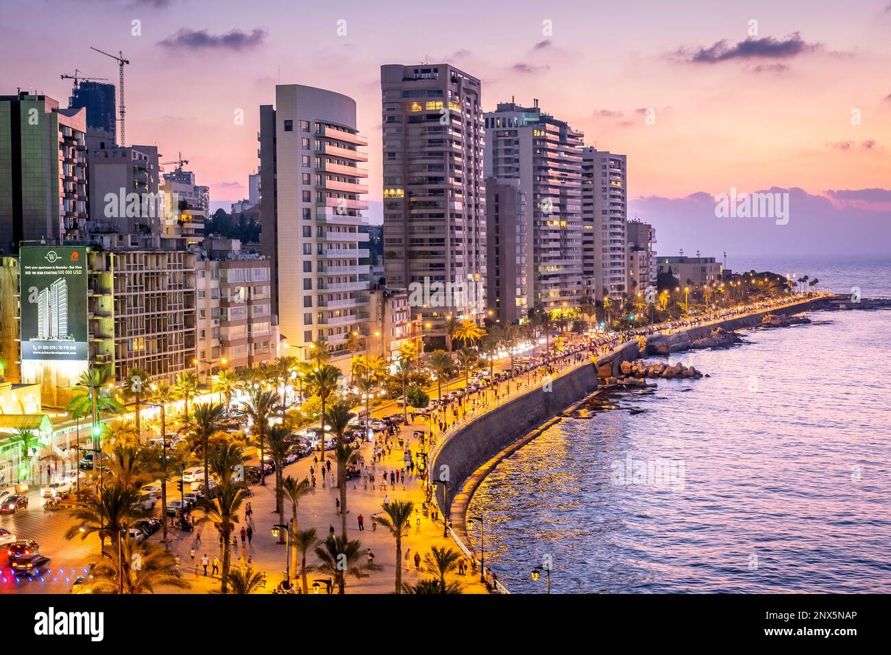 Skyline, vista di Corniche, Beirut, Libano Foto Stock