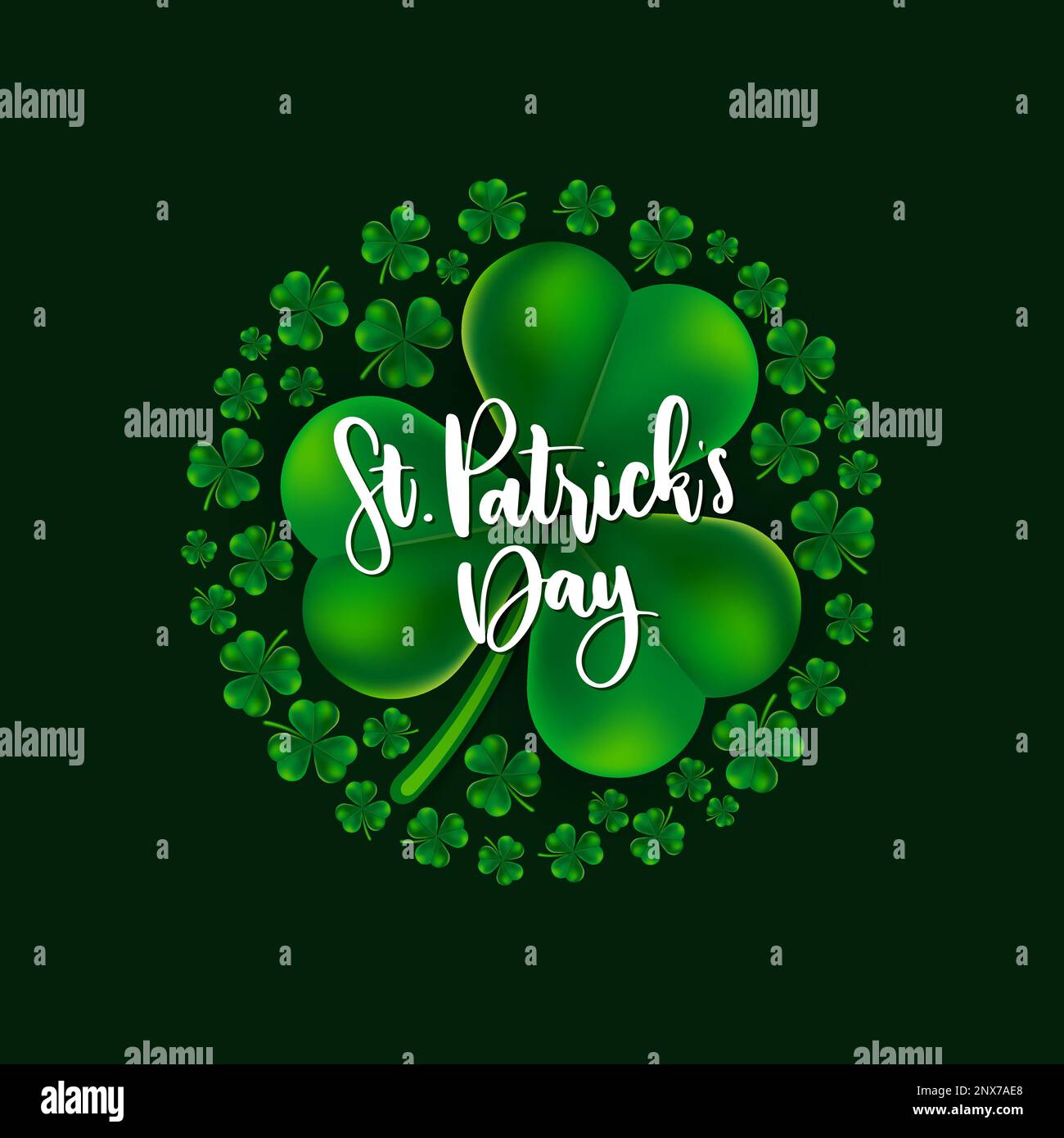 St Scritta di saluto per il giorno di Patrick / Typograhy con trifoglio di foglia di Shamrock di Greeen. Stock vettoriale. Illustrazione Vettoriale