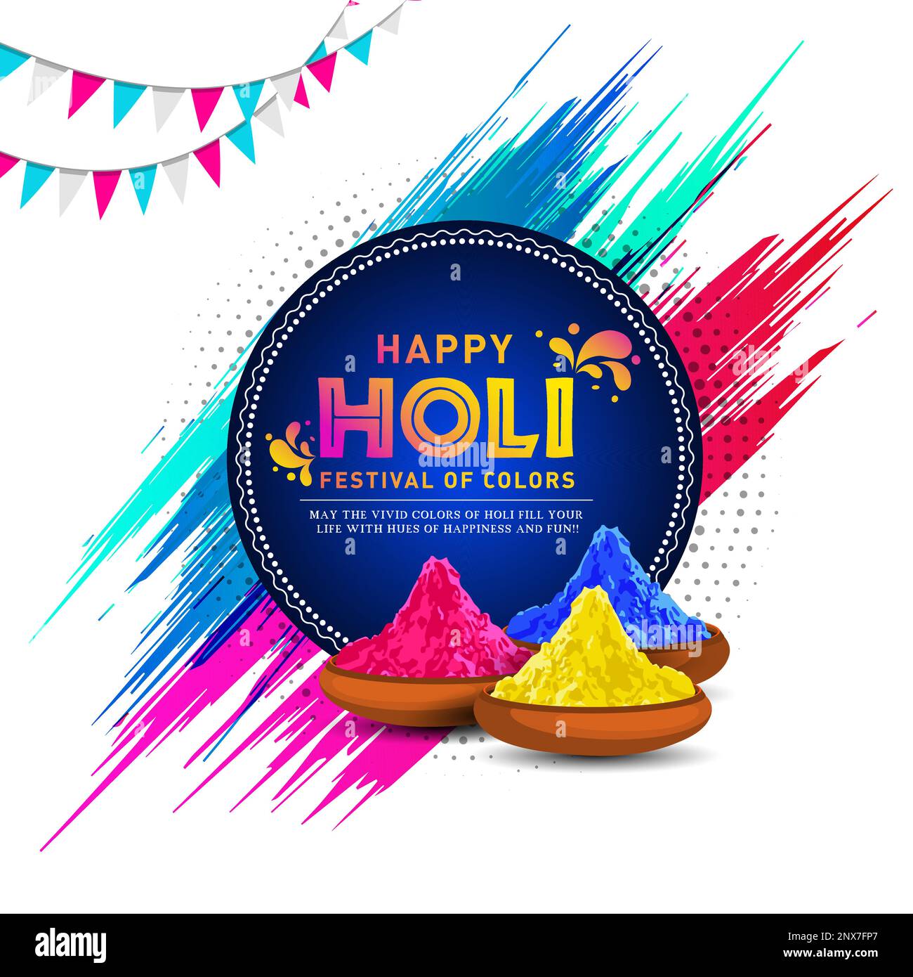 Vector Illustration of colorful Happy Holi background - Festival indiano dei colori. Illustrazione Vettoriale