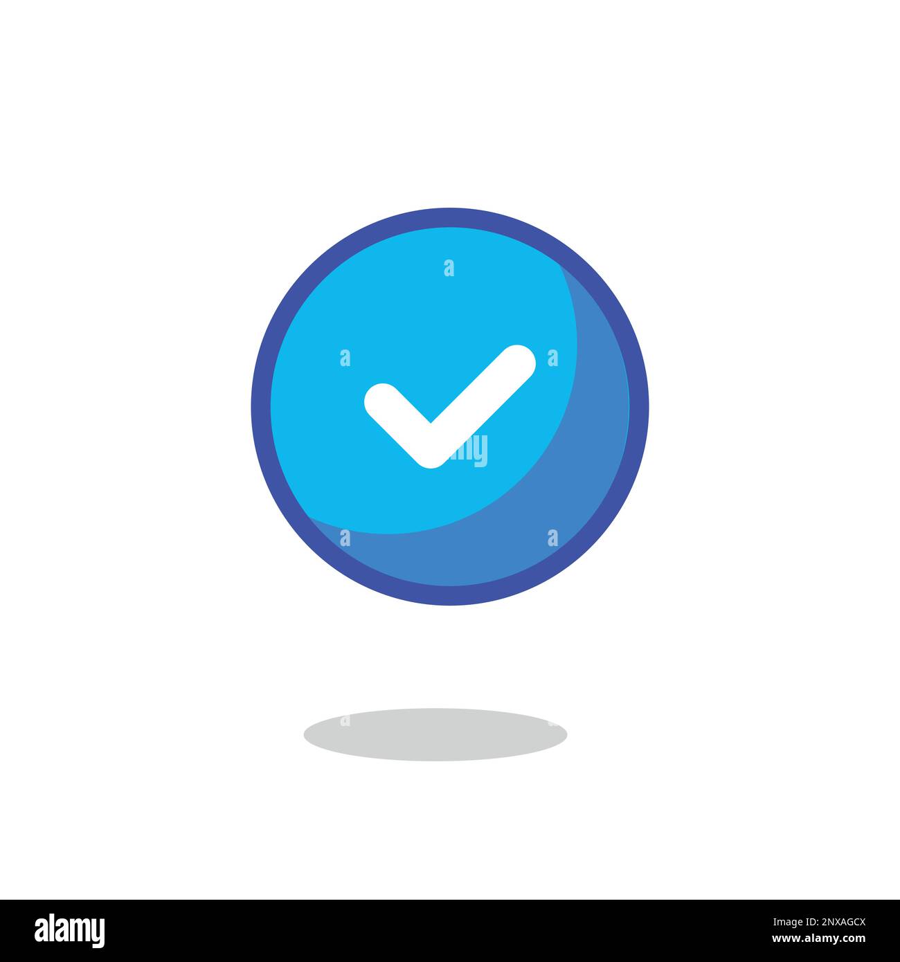 Icona del vettore badge verificato con cerchio blu Illustrazione Vettoriale