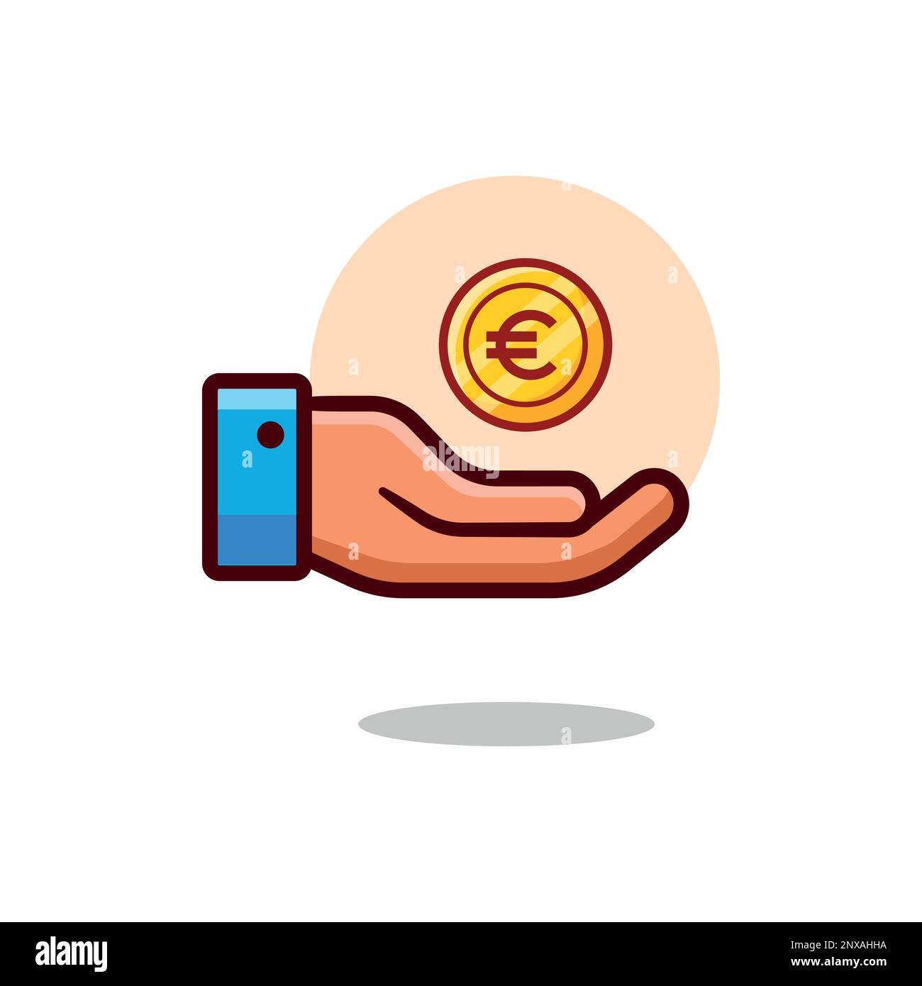 investimento in euro con icona vettoriale a forma di moneta e mano. Illustrazione Vettoriale