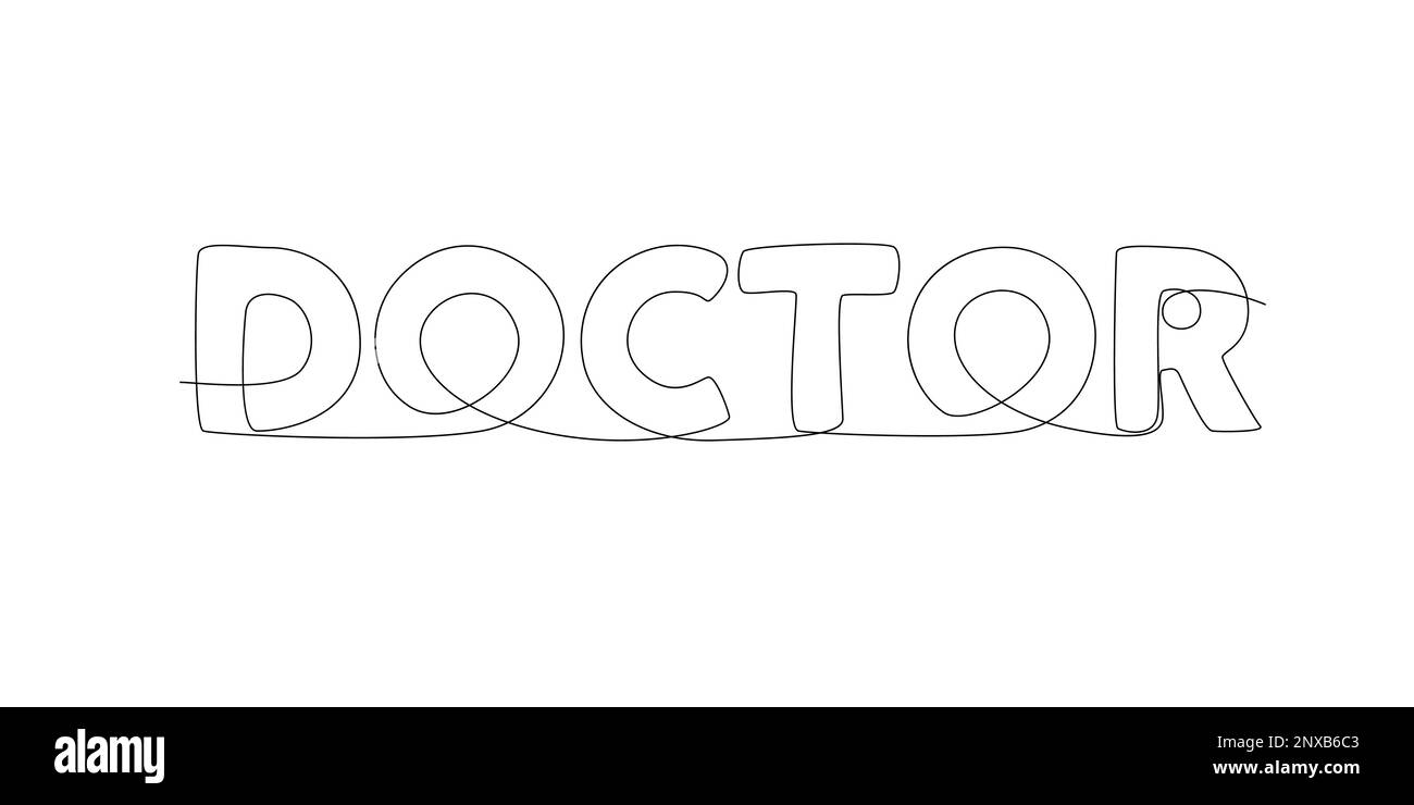 Una linea continua di Doctor Word. Concetto di vettore di illustrazione a linea sottile. Disegno di contorno idee creative. Illustrazione Vettoriale