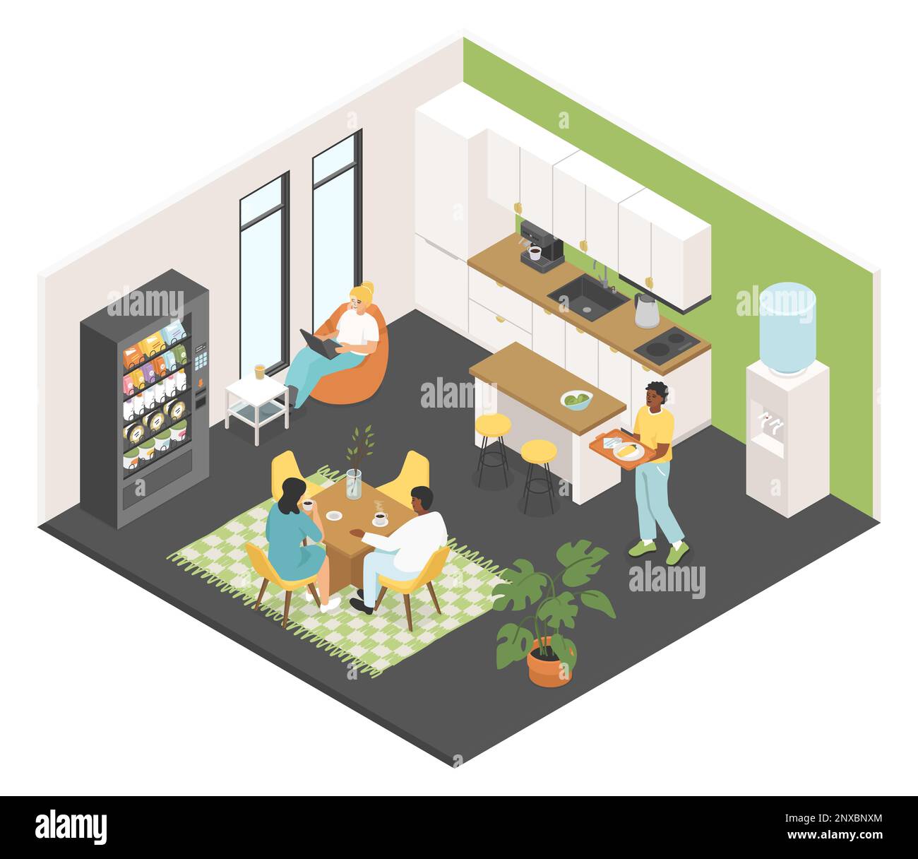 Coffee break - moderna illustrazione isometrica colorata vettoriale Illustrazione Vettoriale