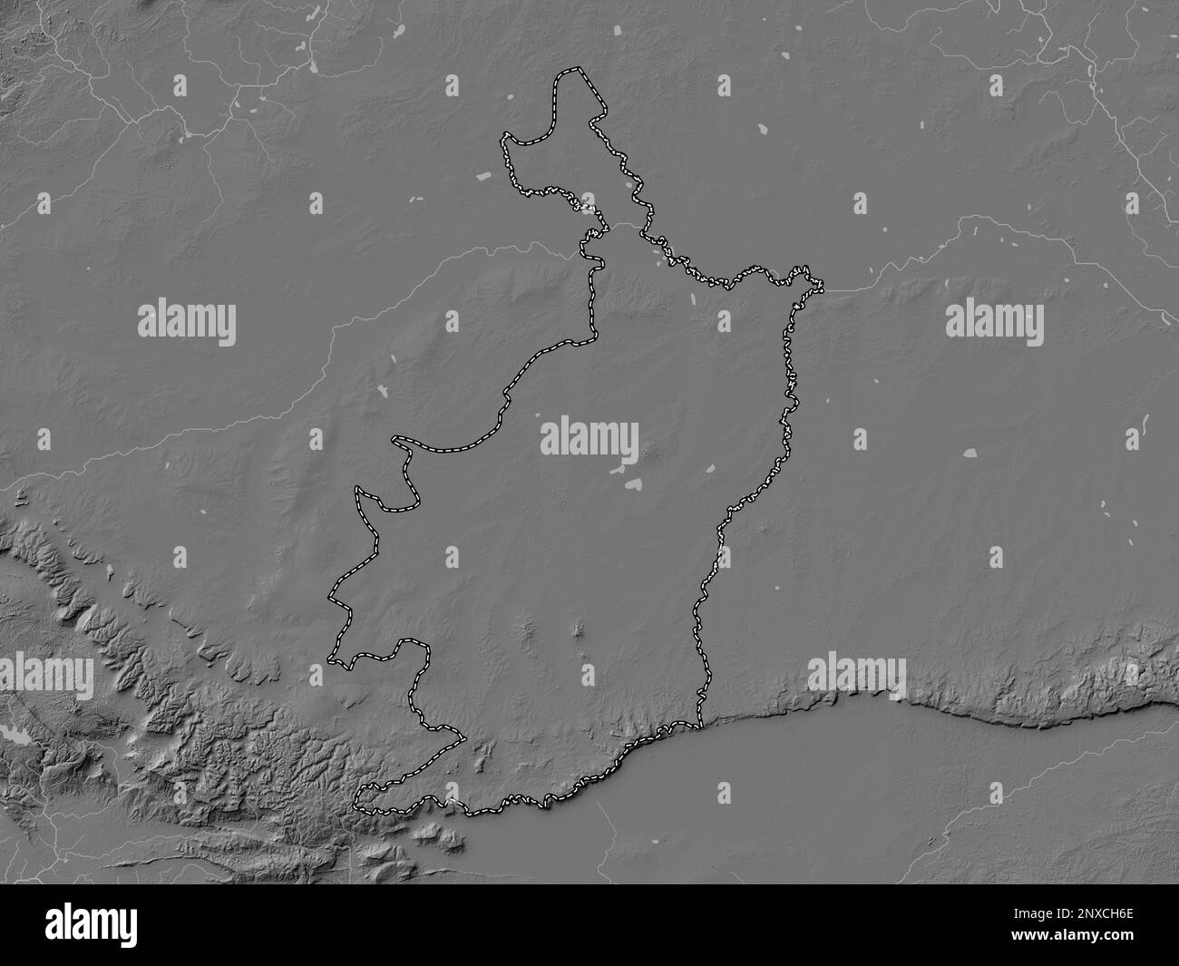 Buri RAM, provincia della Thailandia. Mappa altimetrica bilivello con laghi e fiumi Foto Stock