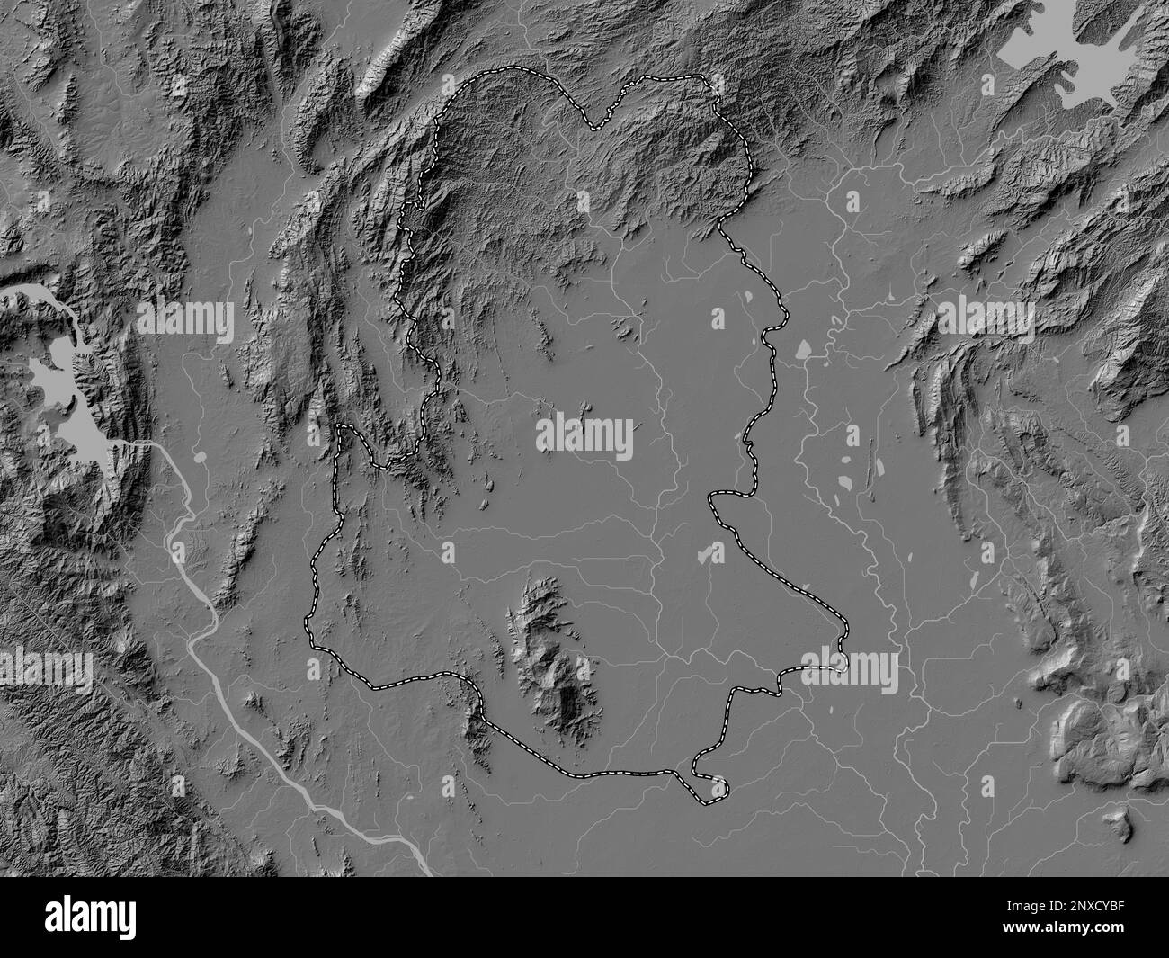 Sukhothai, provincia della Thailandia. Mappa altimetrica bilivello con laghi e fiumi Foto Stock