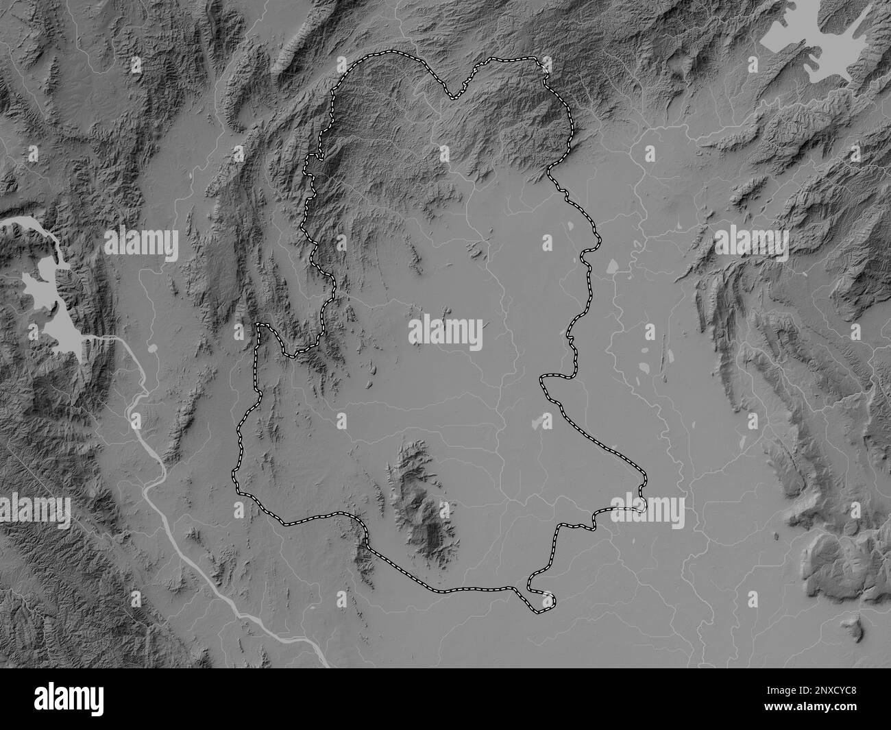Sukhothai, provincia della Thailandia. Mappa in scala di grigi con laghi e fiumi Foto Stock