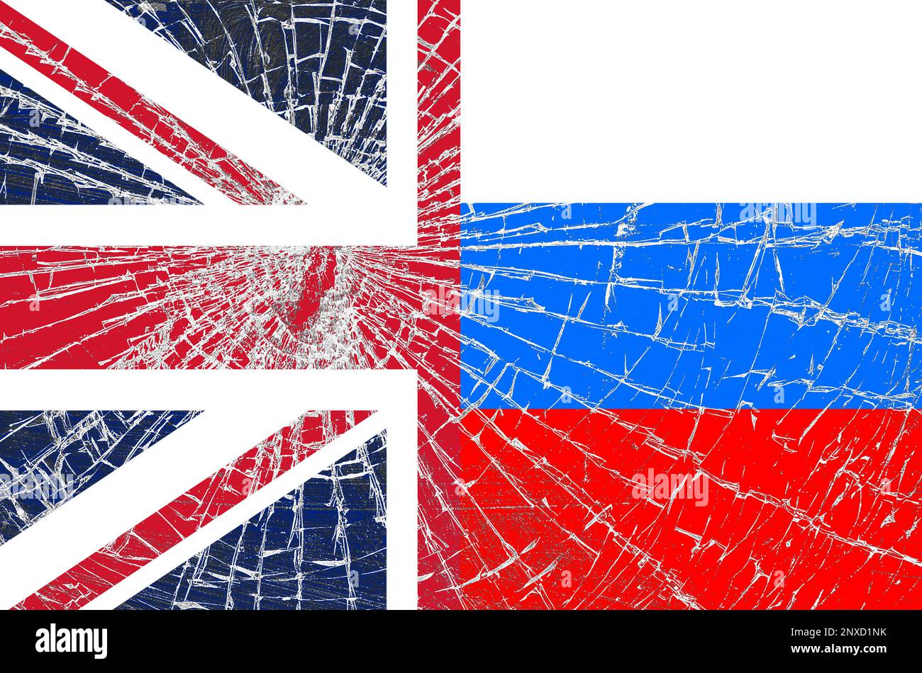 Bandiera russa con le fessure. Cattive relazioni con i paesi Foto Stock