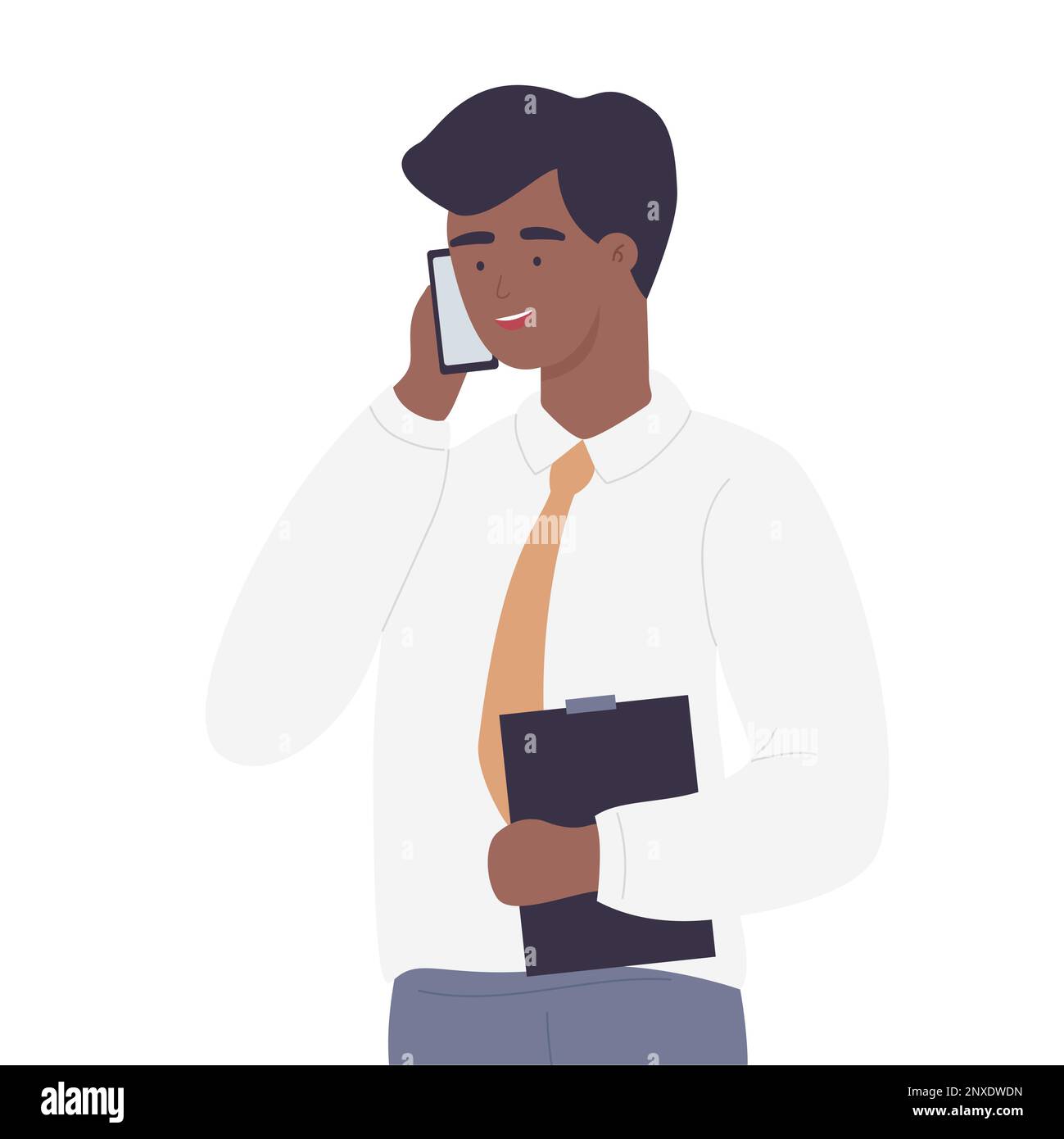 Uomo d'affari che parla al telefono. Conversazione mobile, esecuzione di una chiamata, illustrazione del vettore di chiamata uomo Illustrazione Vettoriale
