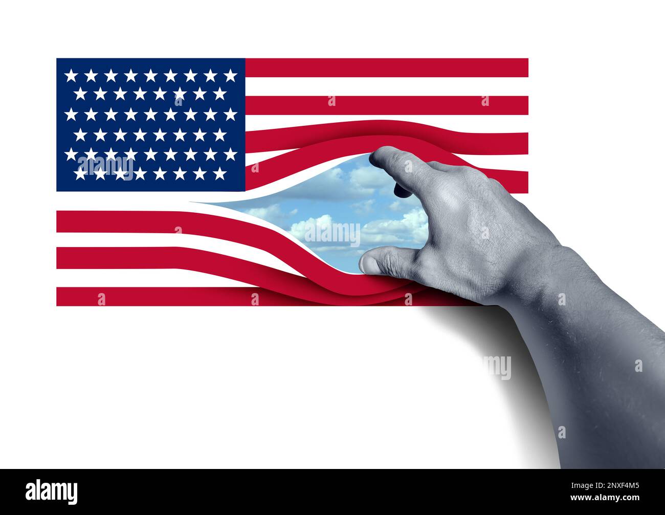 US Open Borders come un concetto di immigrazione degli Stati Uniti o richiedenti asilo degli Stati Uniti e americano non documentato come un processo di naturalizzazione Foto Stock
